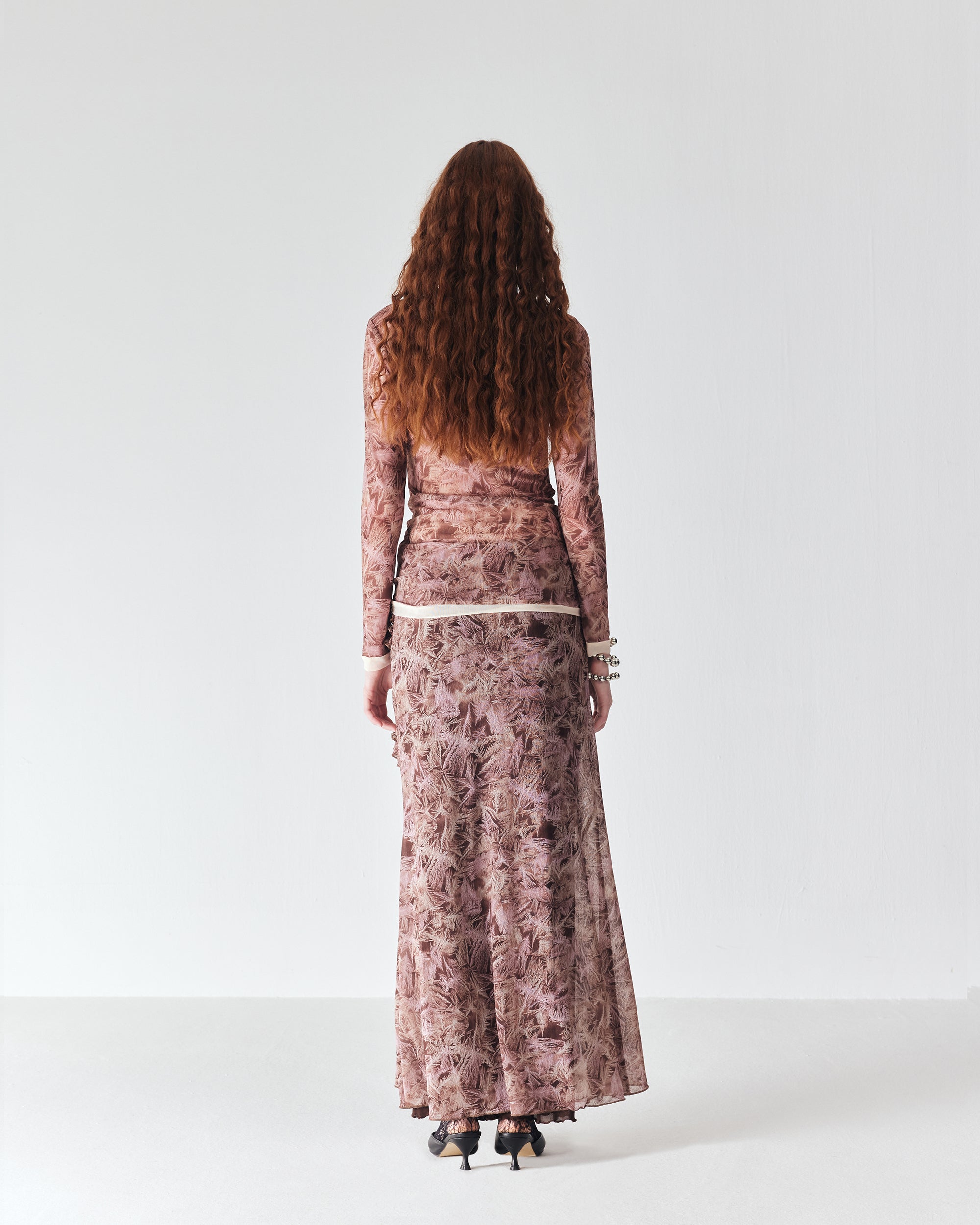 JIUWU PARK Maple Print Mesh Mermaid Skirt