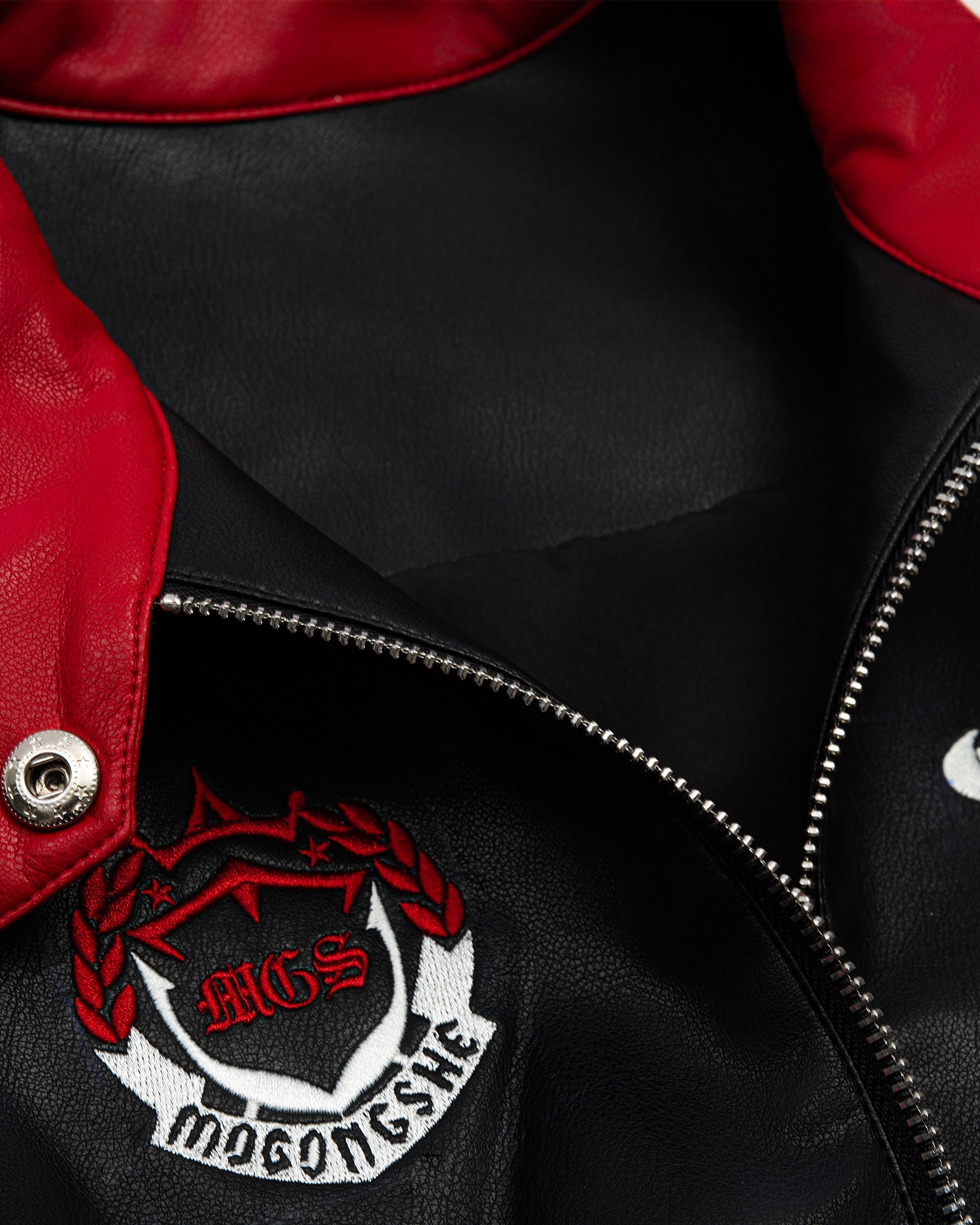 MOGONGSHE Contrast Spliced Faux Leather Moto Jacket