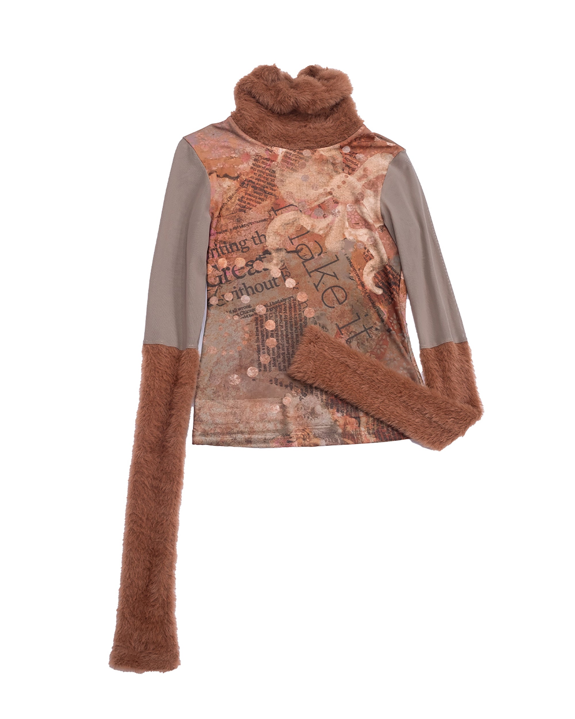 CONFUN Retro Full-Print Paneled Turtleneck Mesh Tee