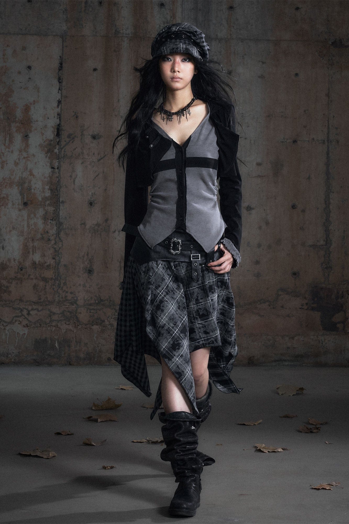 CESTNOUS Layered Hooded Ruched Cinched Waist Top