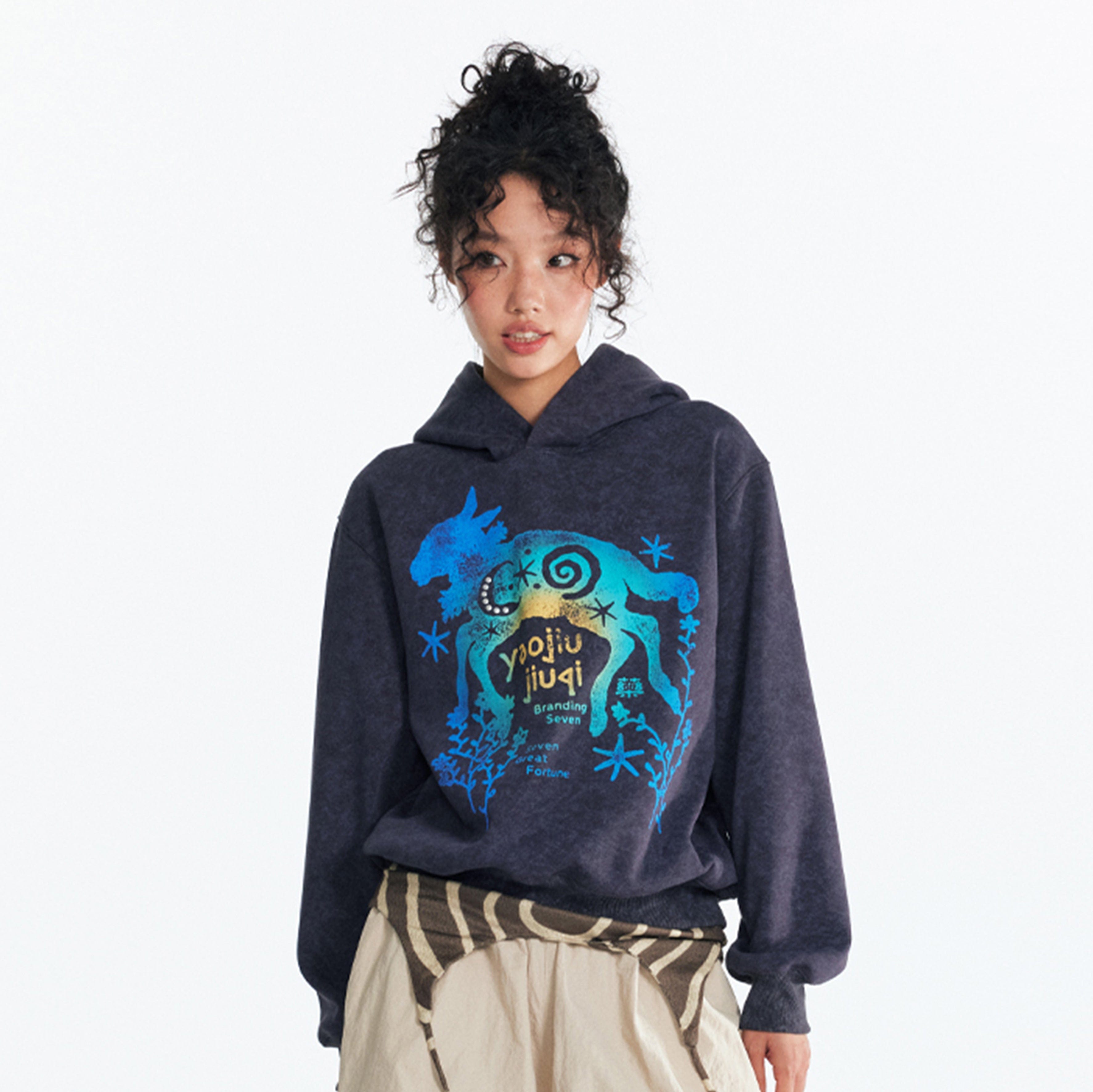 1997 POSTOFFICE Distressed Goat Fleece-Lined Hoodie