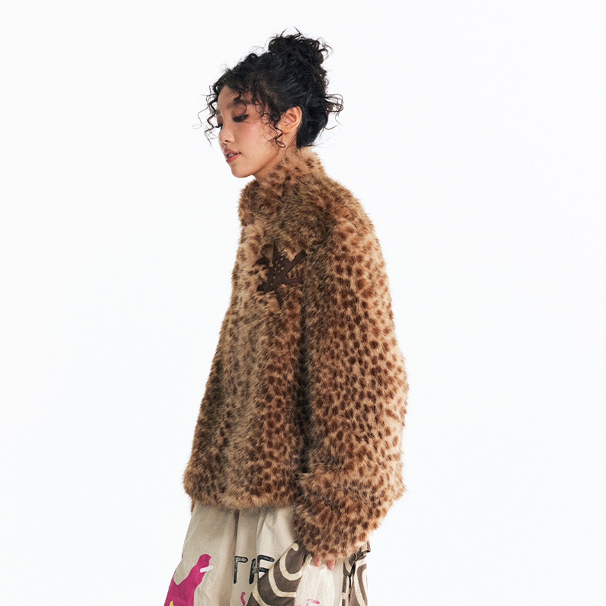 1997 POSTOFFICE Crescent Patch Leopard Faux Fur Jacket