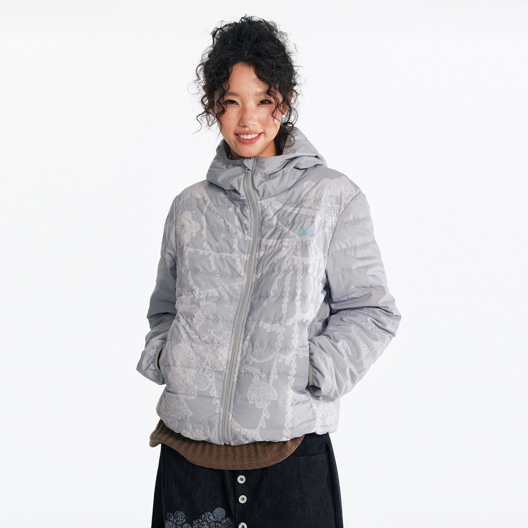 1997 POSTOFFICE Spiderweb Graphic Hooded Down Jacket