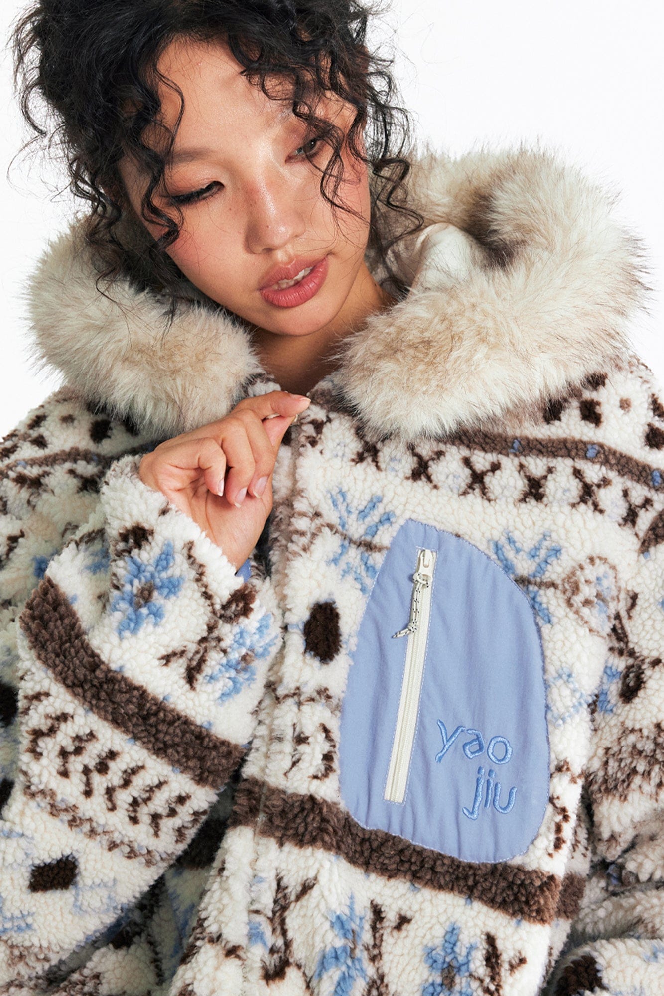 1997 POSTOFFICE Fair Isle Sherpa Hooded Jacket