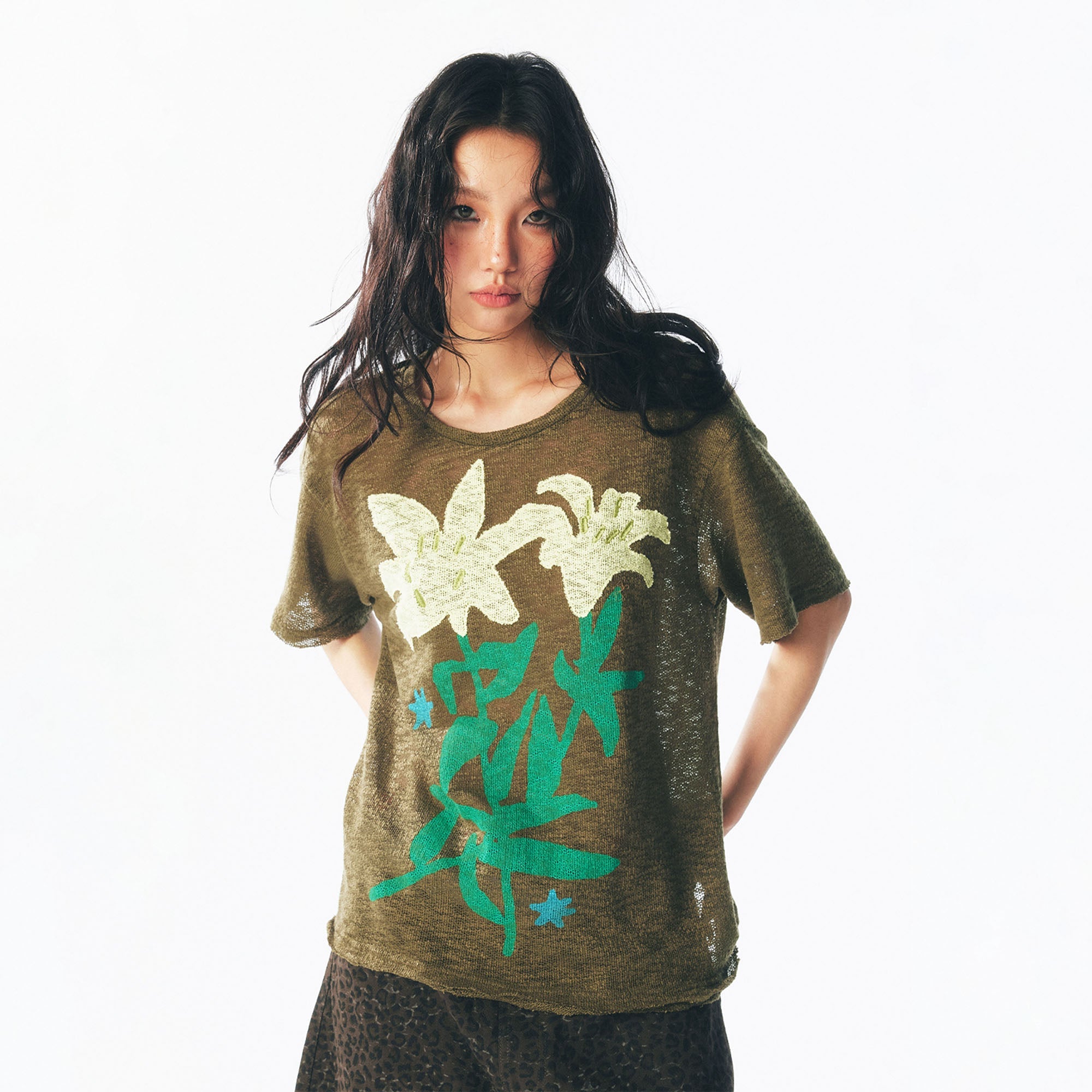 1997 POSTOFFICE Distressed Sheer Lily Flower Tee, premium urban and streetwear designers apparel on PROJECTISR.com, 1997 POSTOFFICE