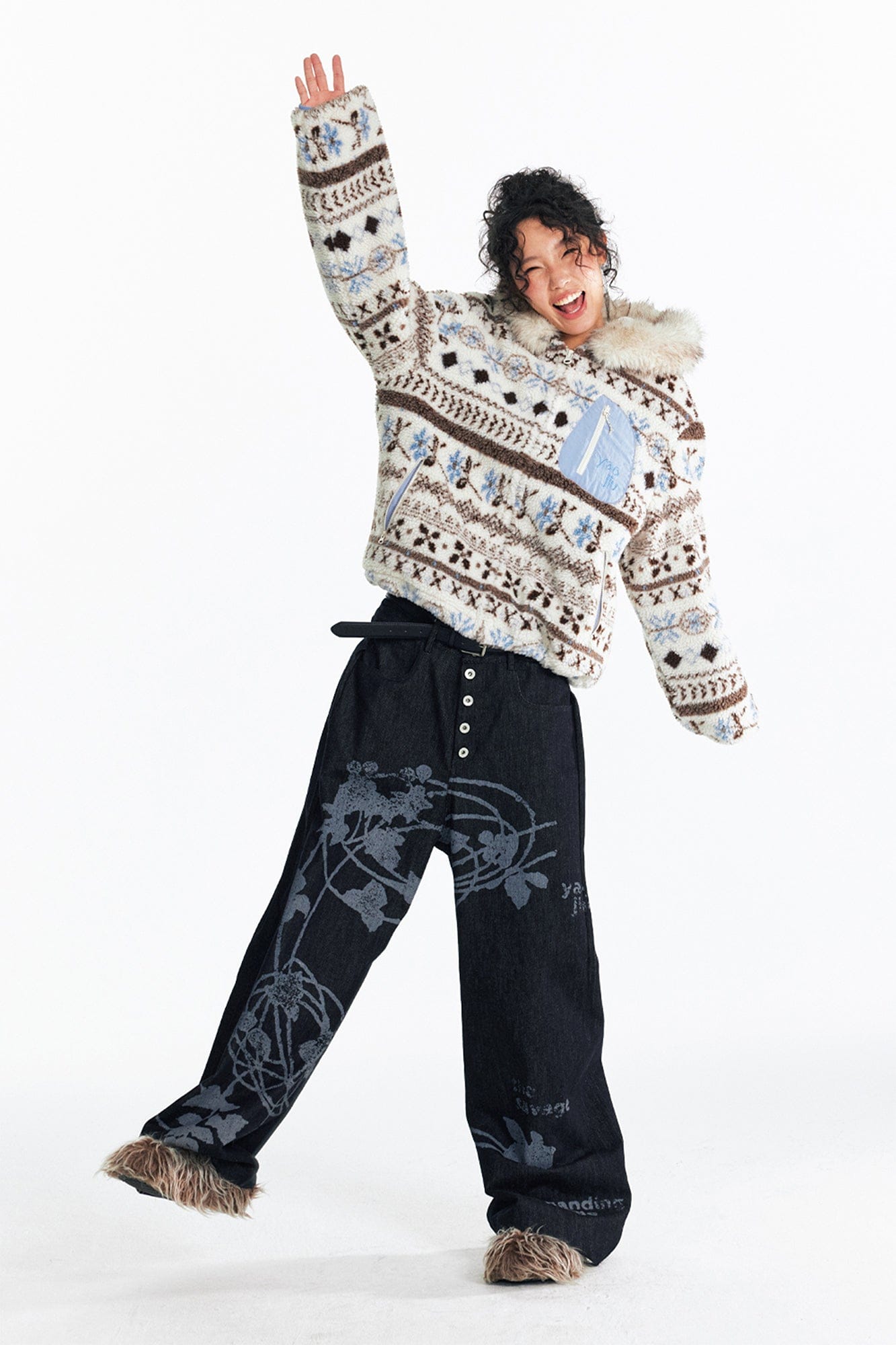 1997 POSTOFFICE Fair Isle Sherpa Hooded Jacket