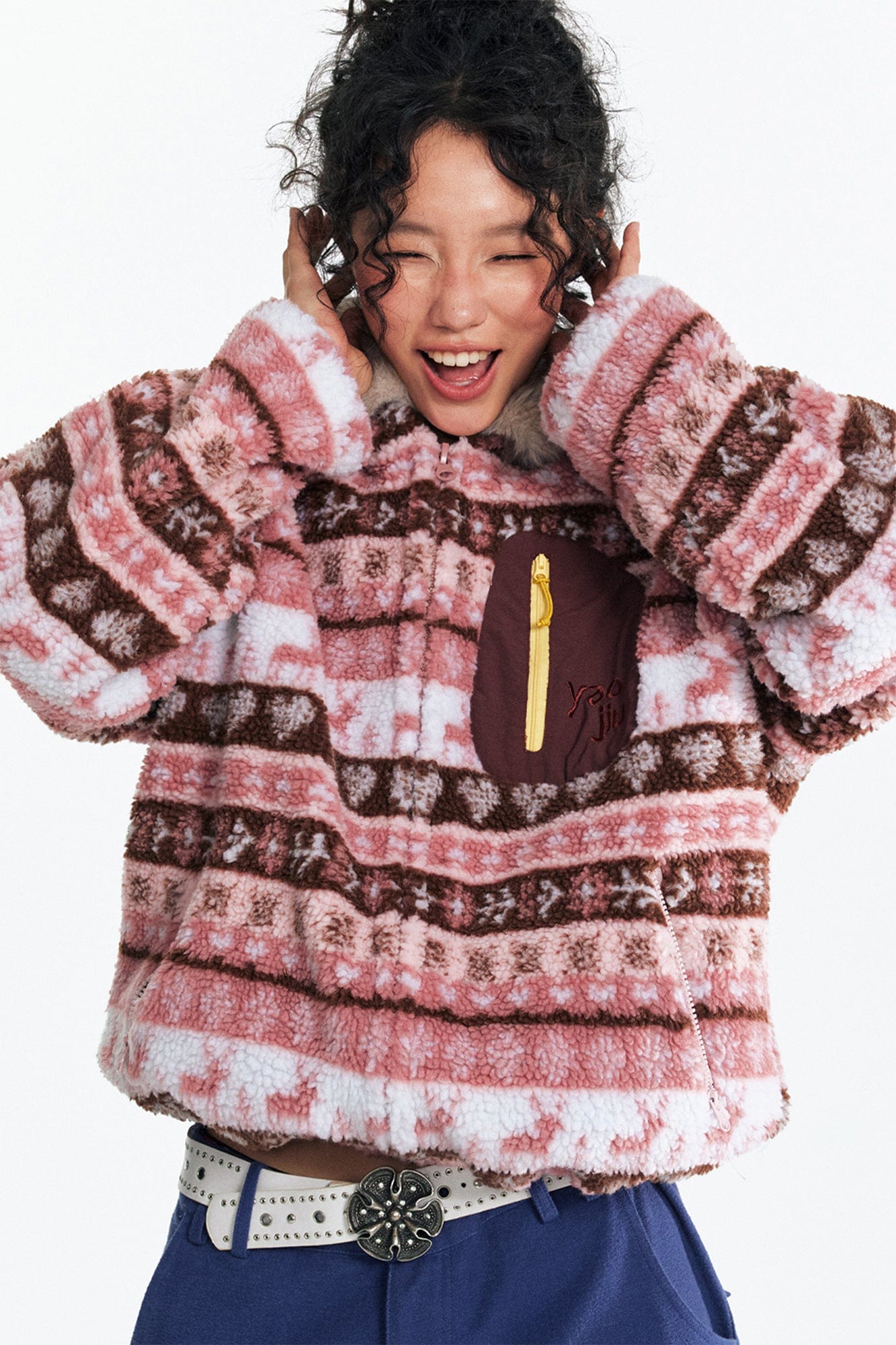 1997 POSTOFFICE Fair Isle Sherpa Hooded Jacket