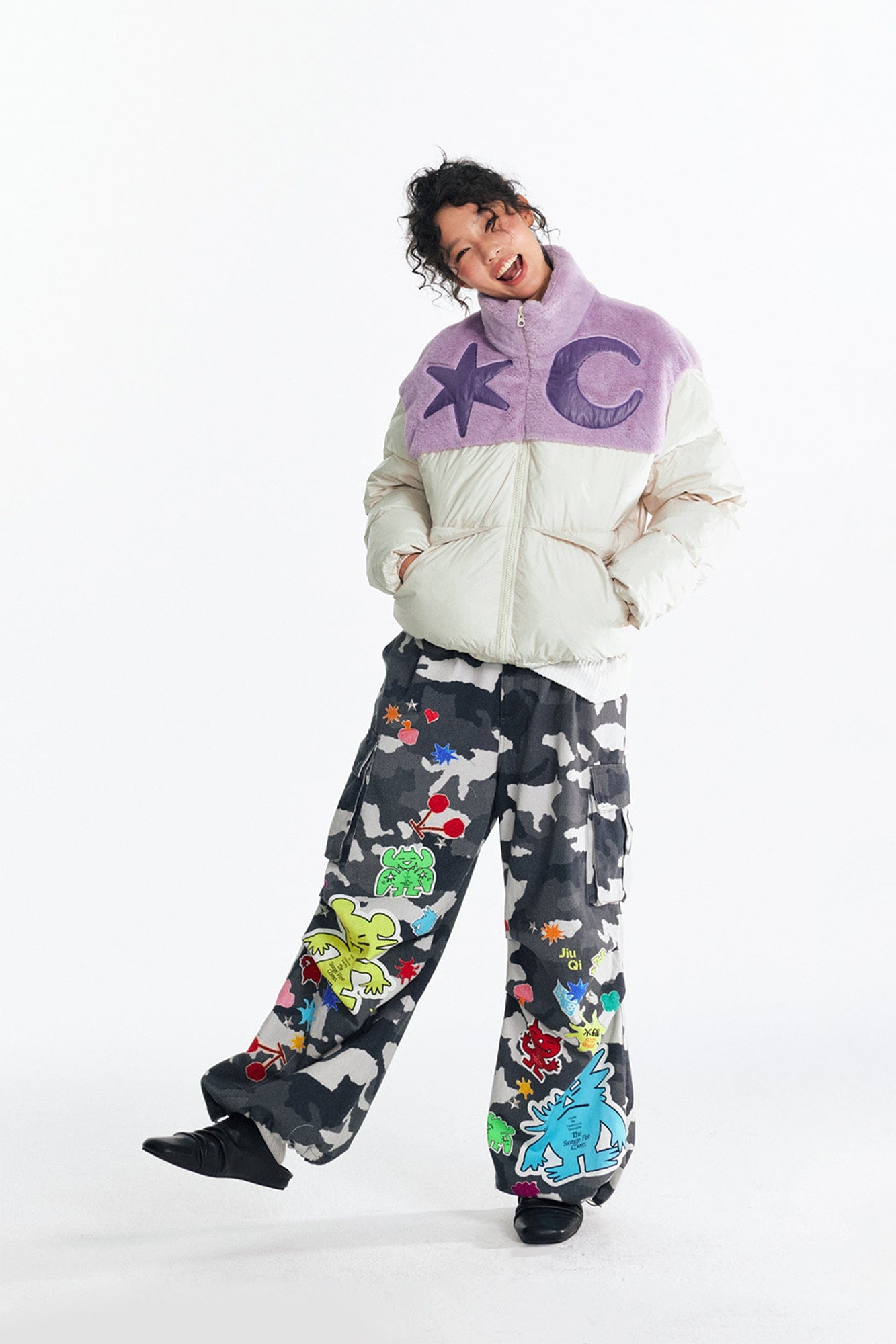 1997 POSTOFFICE Contrast Star & Crescent Puffer Jacket