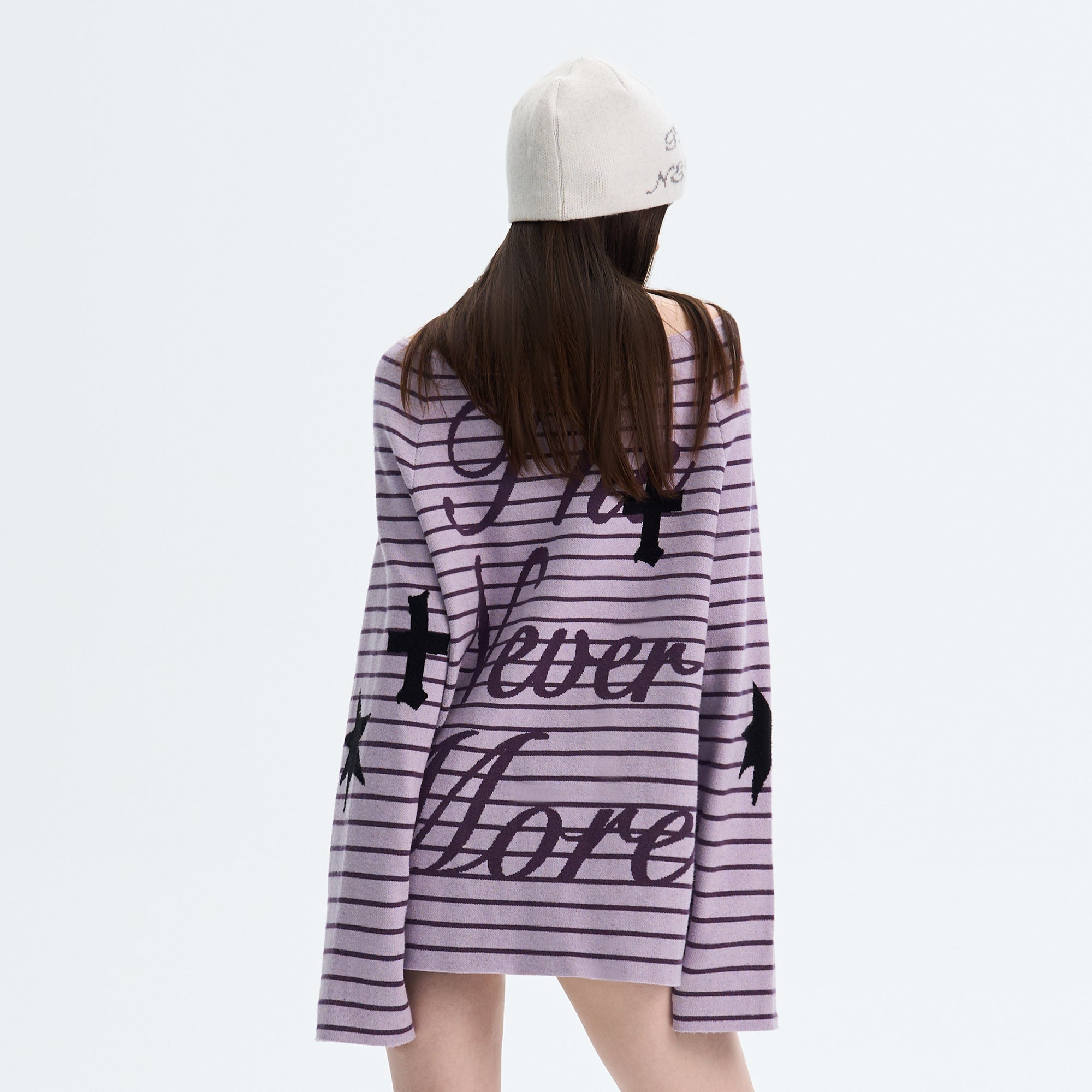 THE NEVERMORE Reversible Striped Cross-Star Knit Pullover