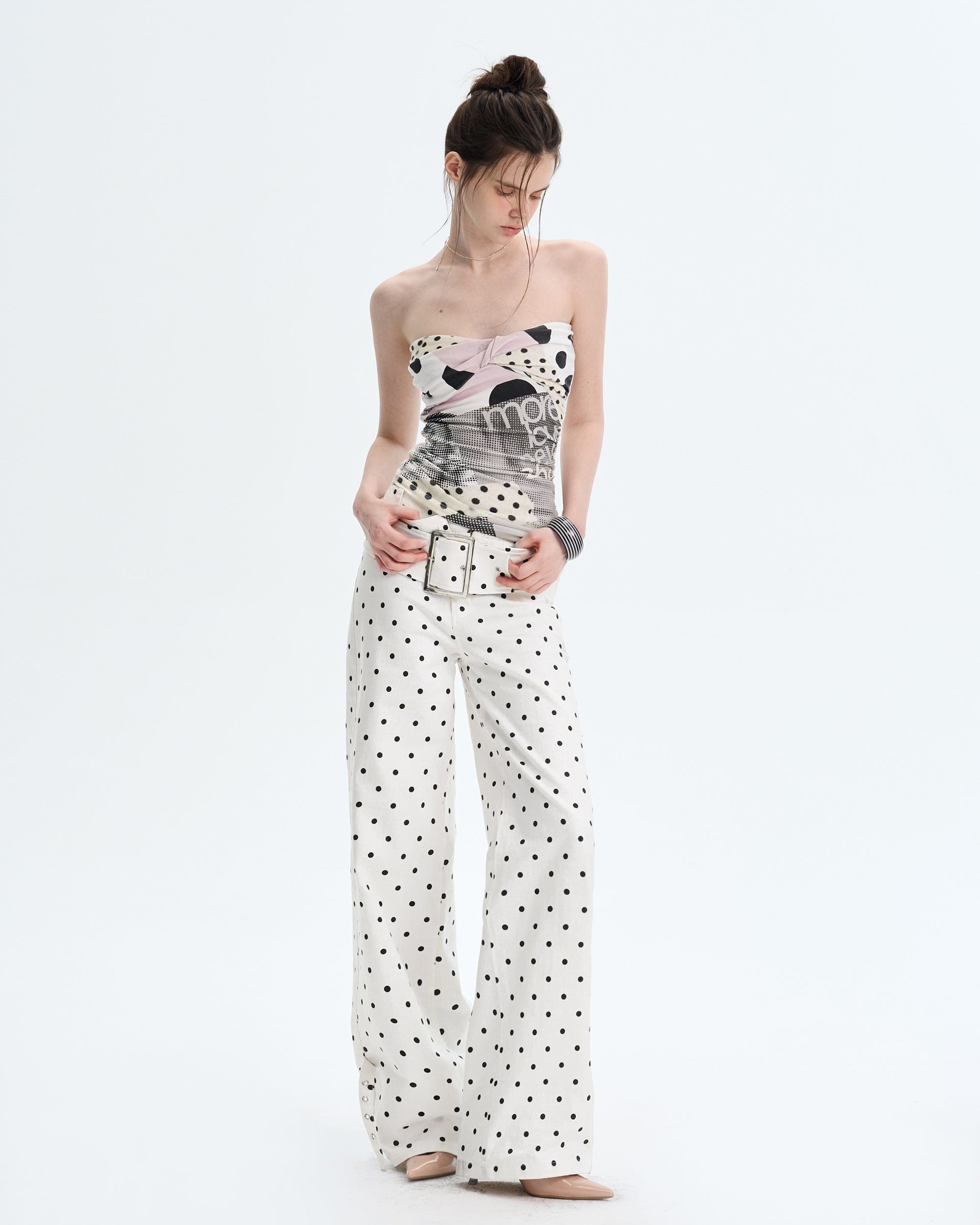 THE NEVERMORE Retro Polka-Dot Straight-Leg Jeans