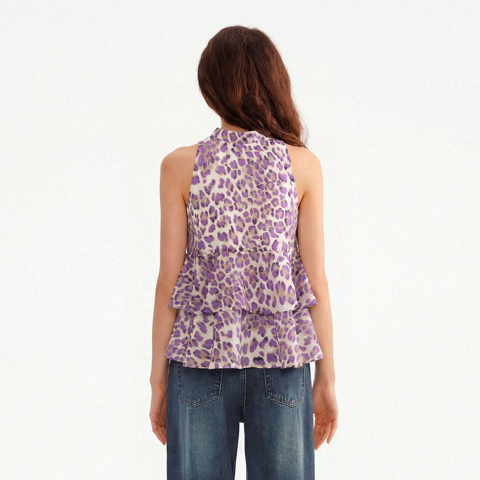 MUSE NAPS Leopard Halter Neck Wave-Hem Tank Top