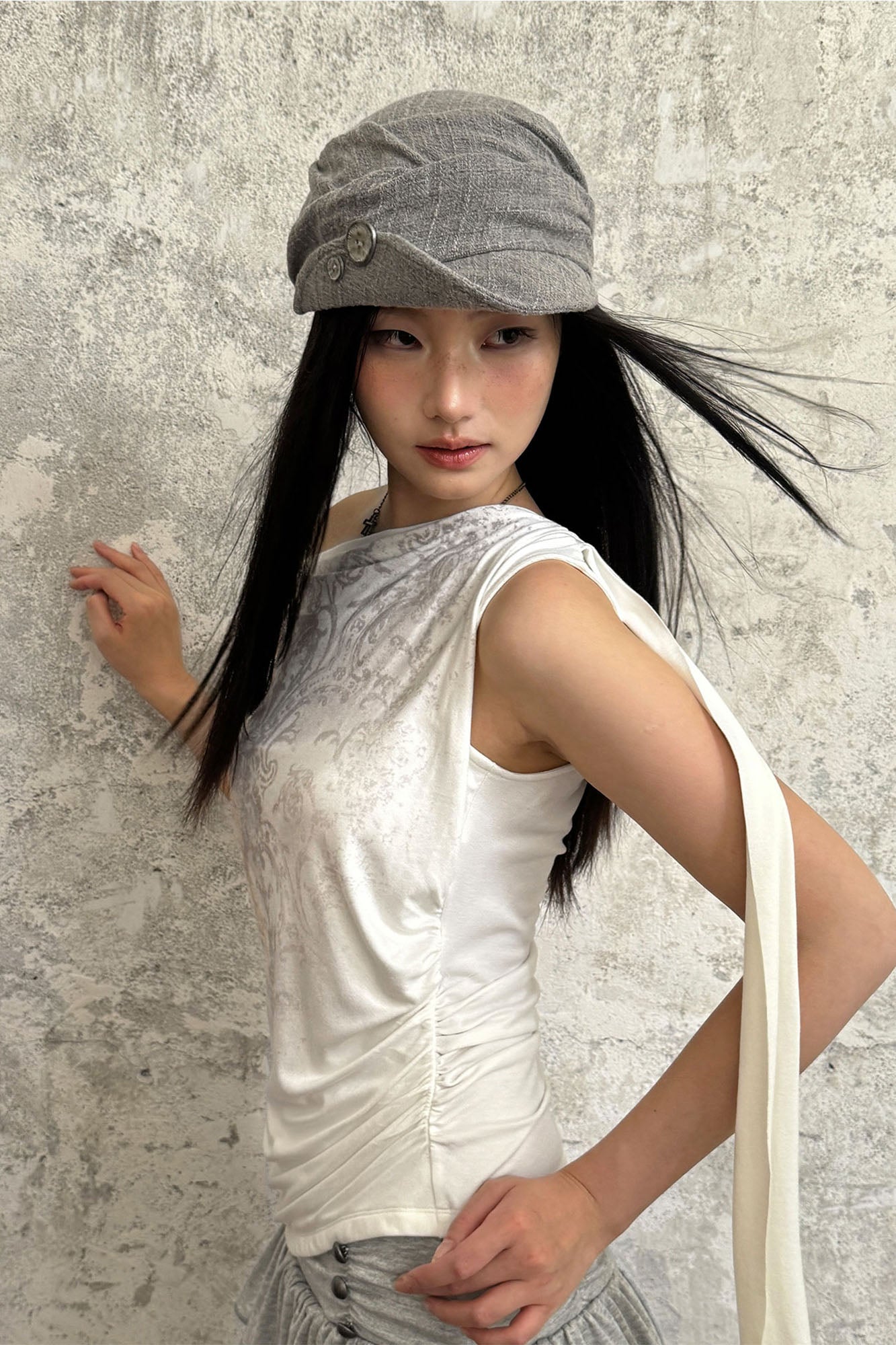 RIDK Folded-Hem Textured Newsboy Cap