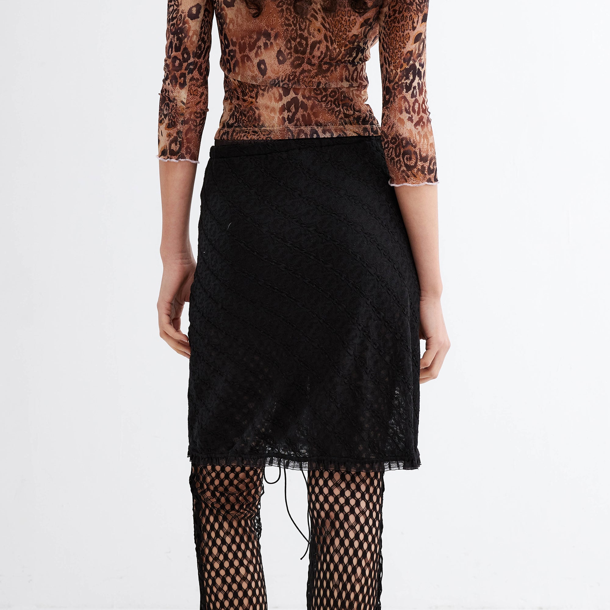 JIUWU PARK Lace-Up Layered Mesh Skirt