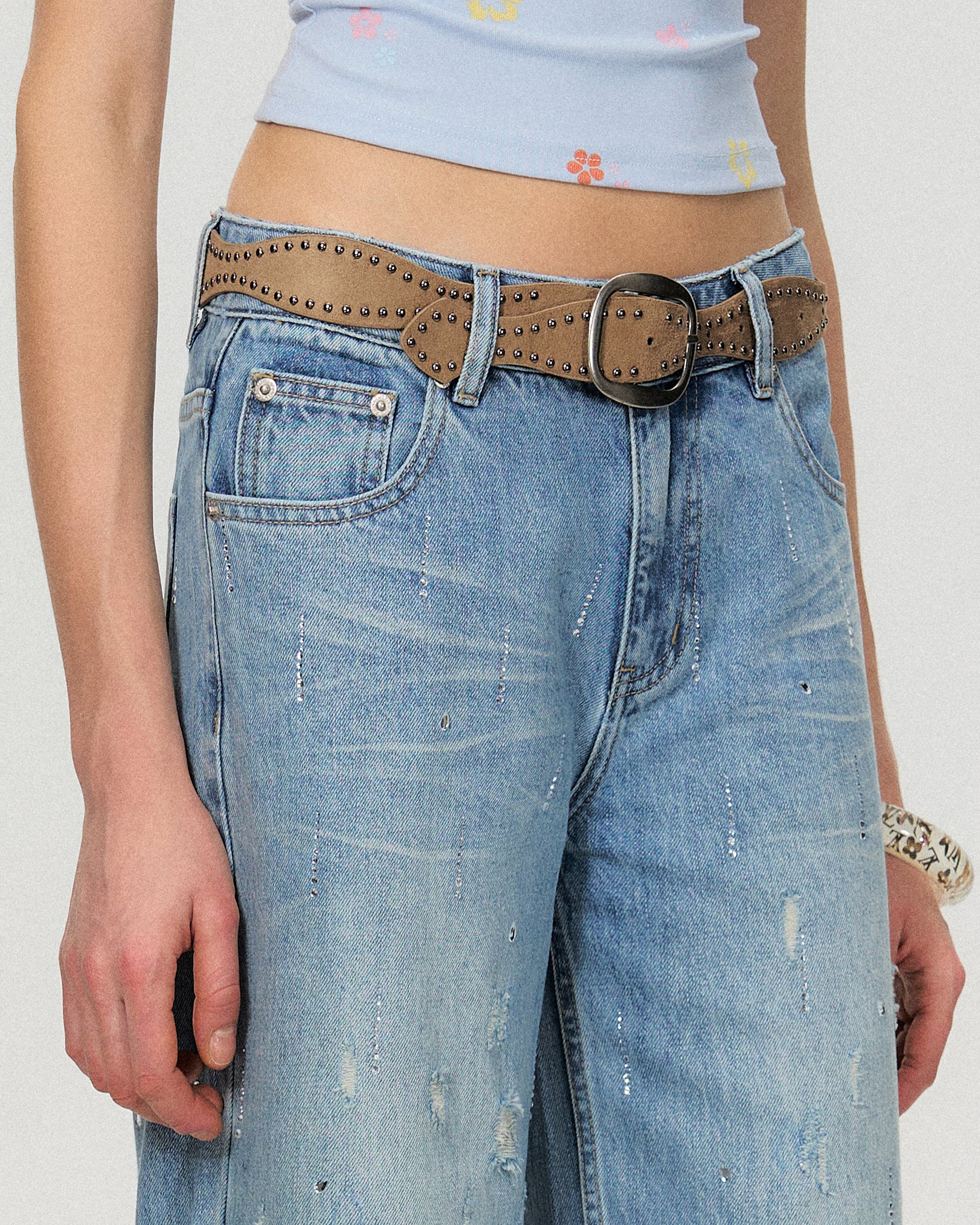 THE NEVERMORE Retro Distressed Diamond Straight Jeans
