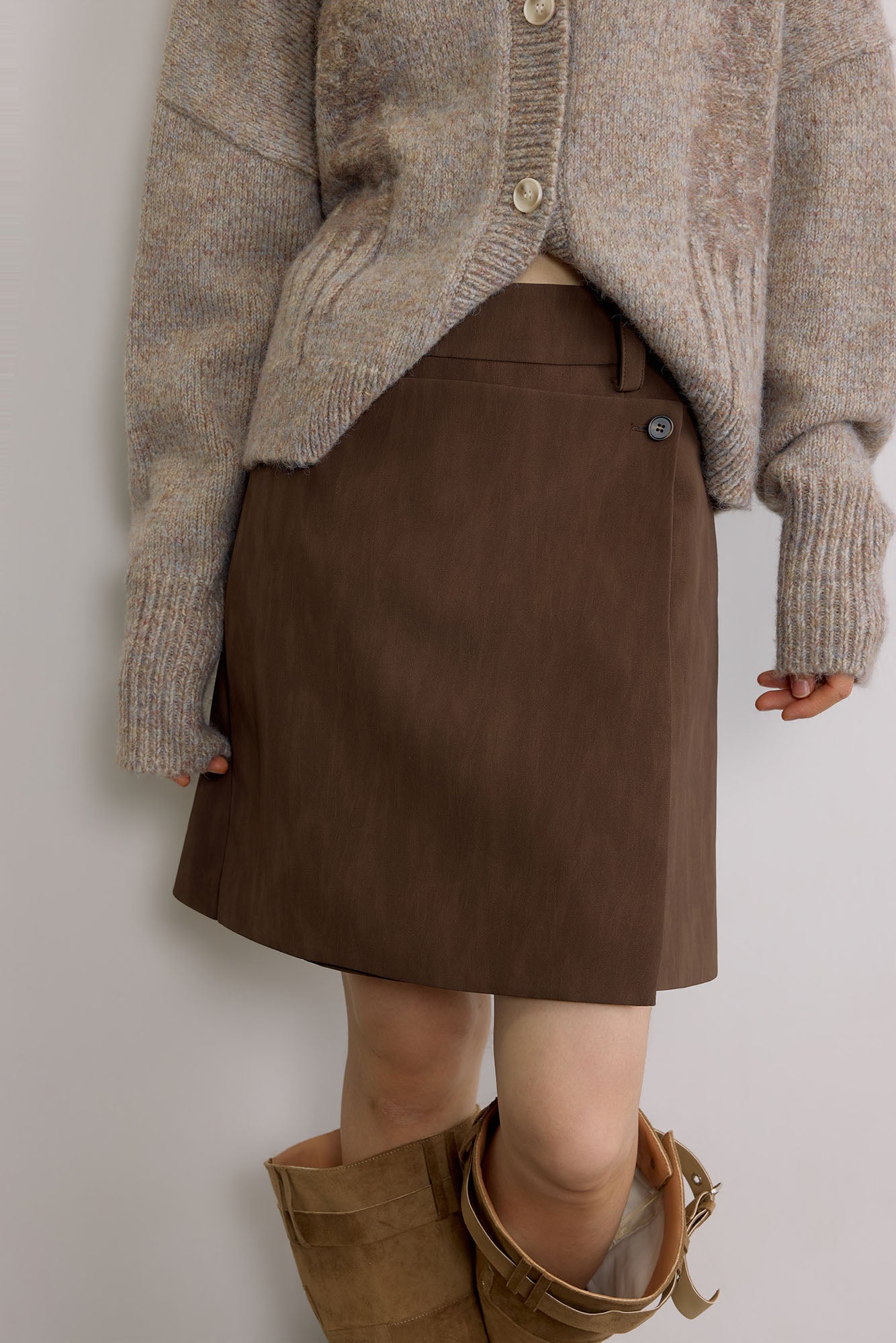 SAME FLOW Faux Suede Wrap-Panel Mini Skirt