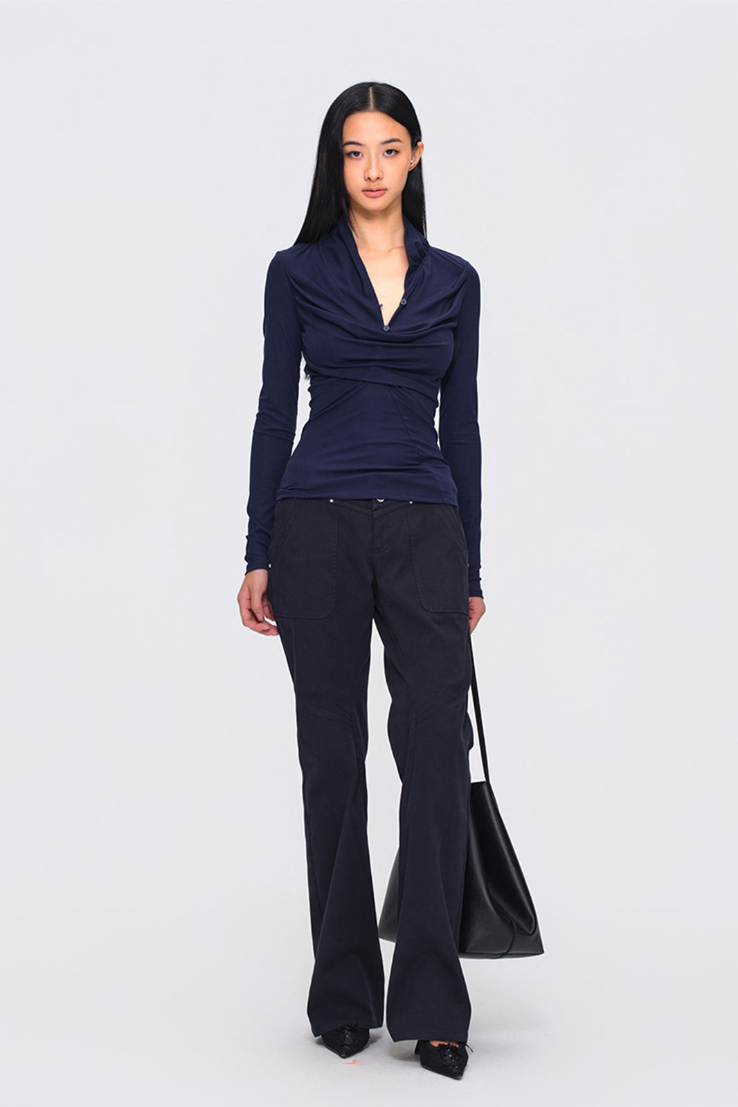 DOTYEARS Draped Cowl-Neck Ruched Long-Sleeve Top