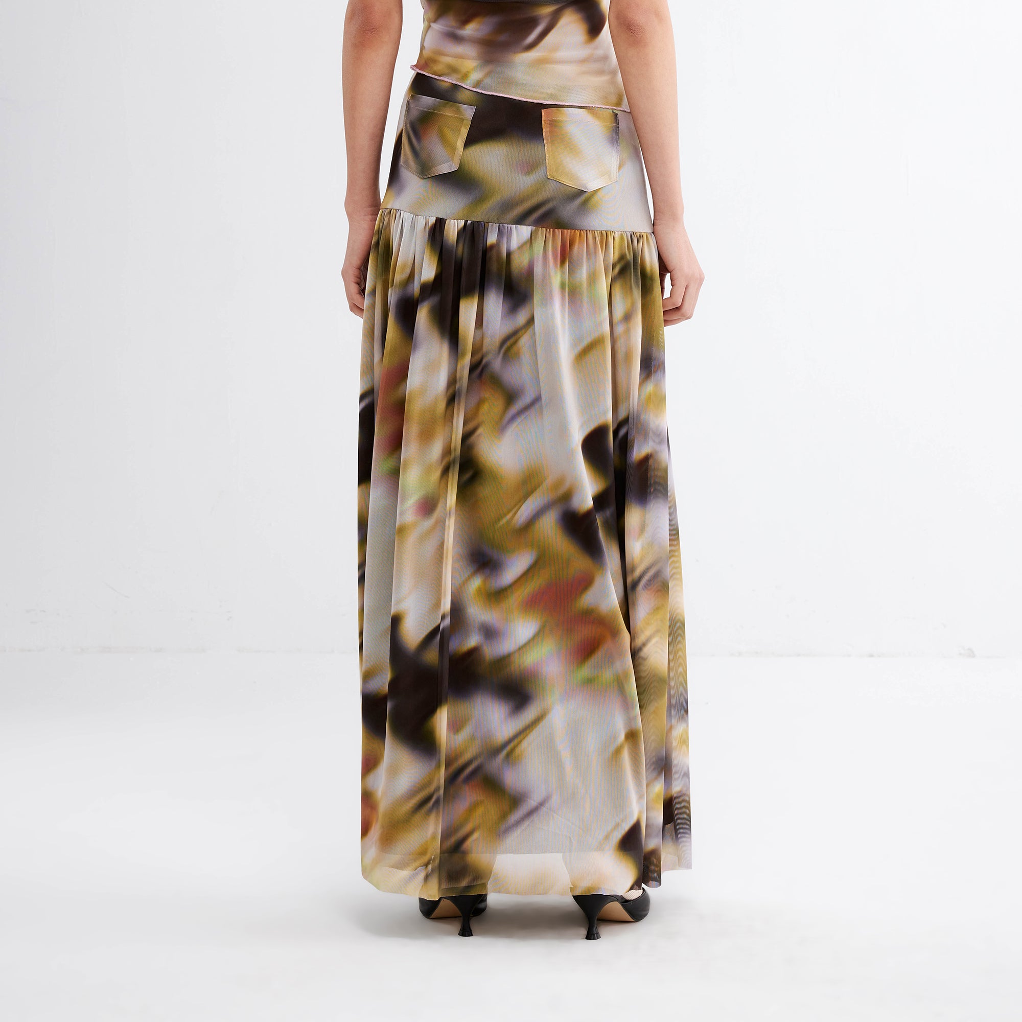 JIUWU PARK Blurred Print Gathered Maxi Skirt