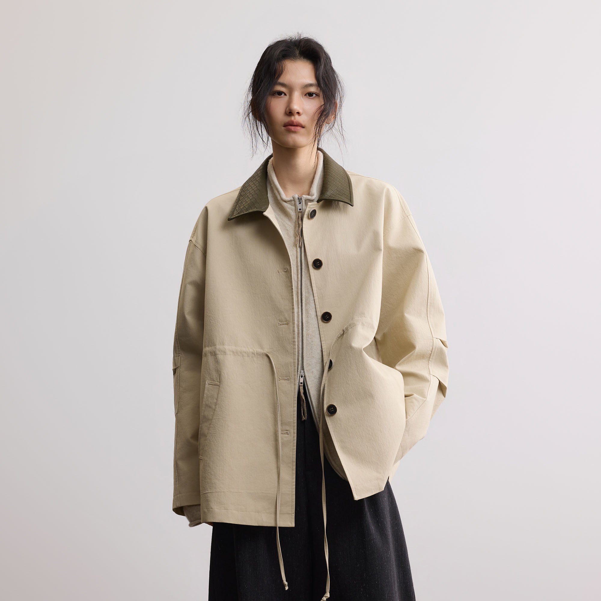 SAME FLOW Woven PU Collar Drawstring Jacket