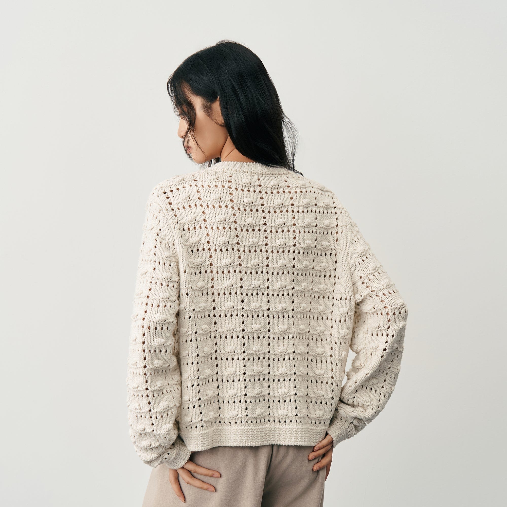 SAME FLOW Hollow Woven Bubble Knit Cardigan