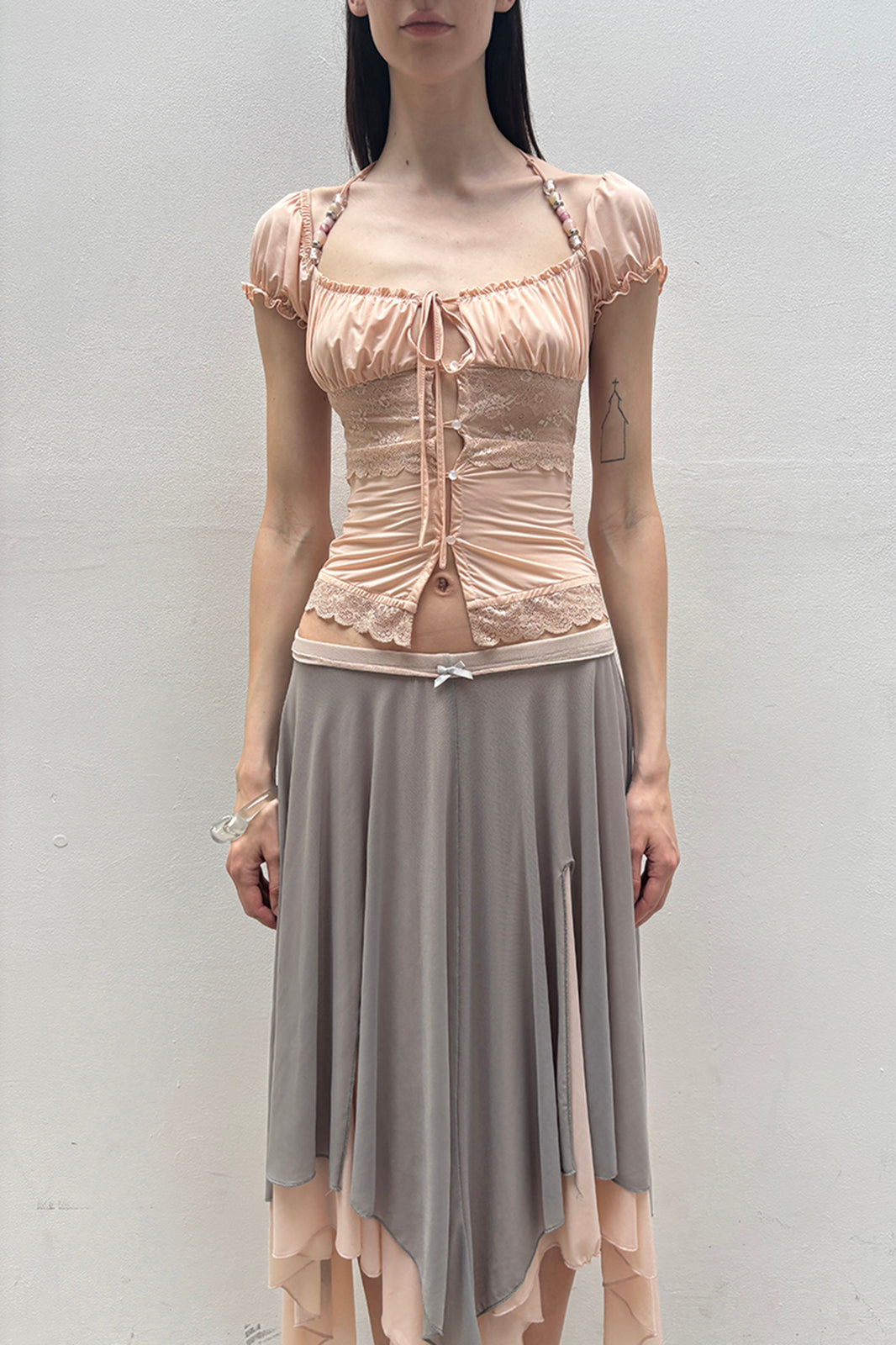 DOTYEARS Beaded Strap Lace Tie-Front Cardigan