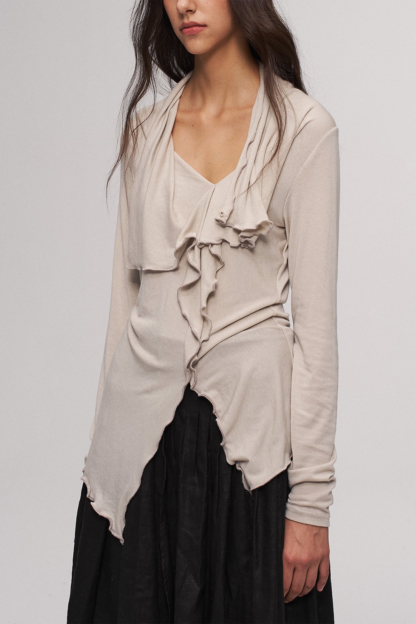 ILNya Nieternite Nifutur Asymmetrical Ruffle Wool-Blend Long Sleeve Tee