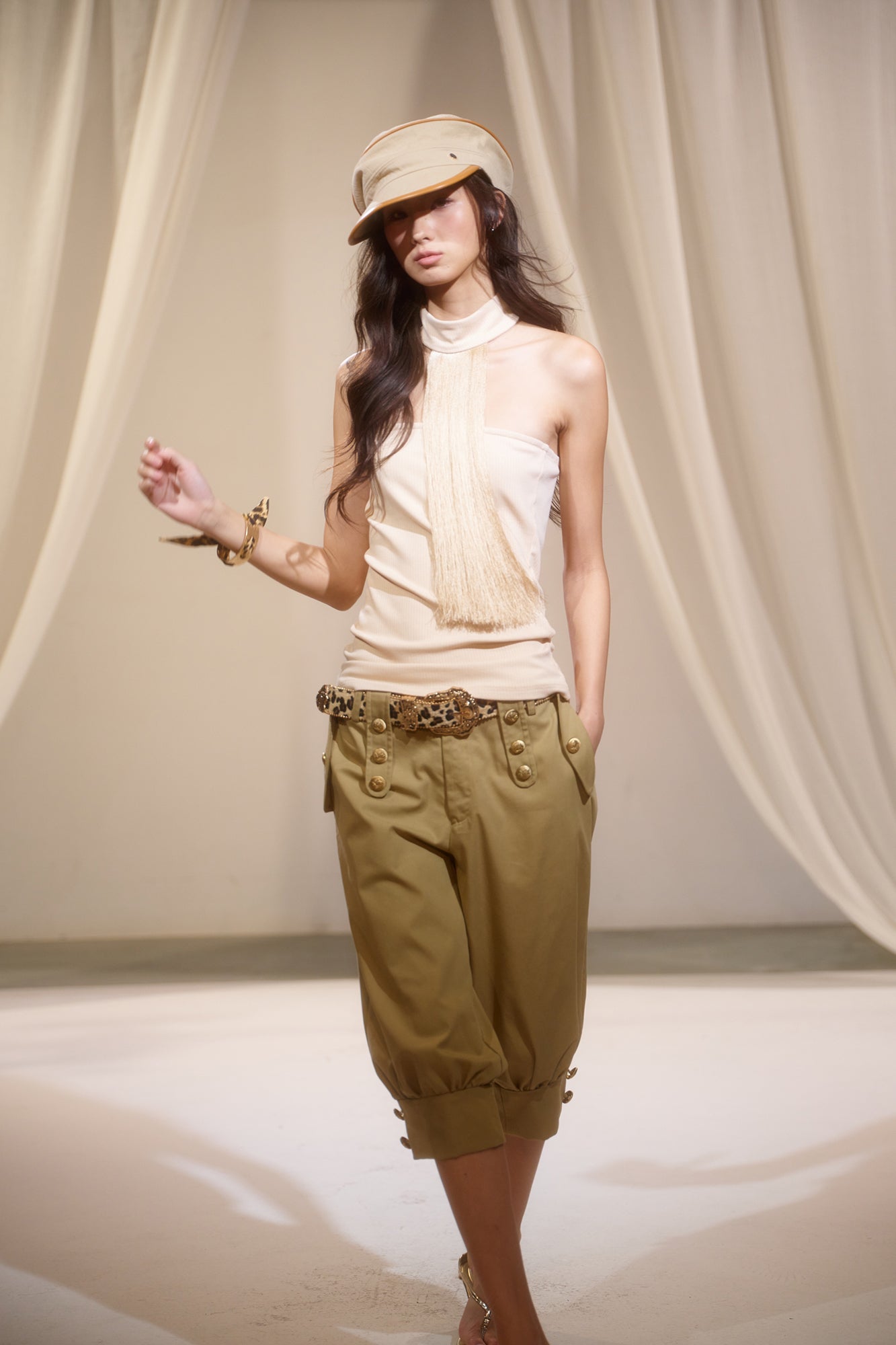 IVETONG Paneled Layered Fringe Halter Top