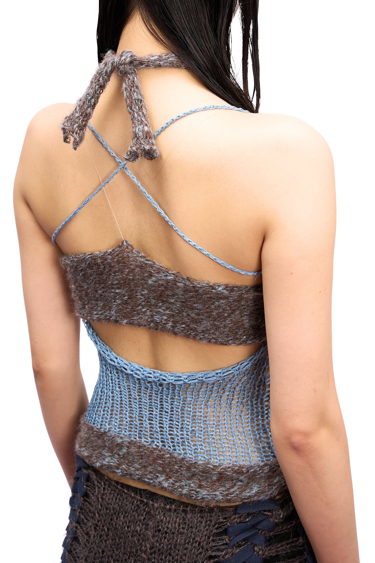 JUEJUEWORKS Layered Bow Halter Knit Top