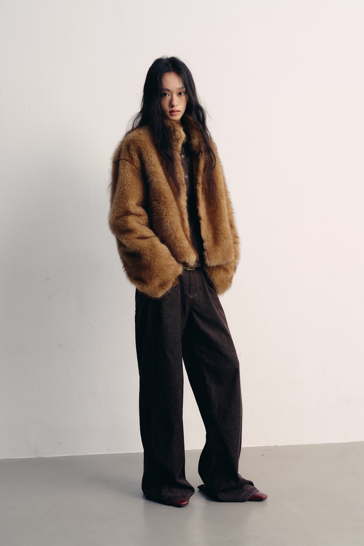 LVETONG Ombre Two-Tone Faux Fur Jacket