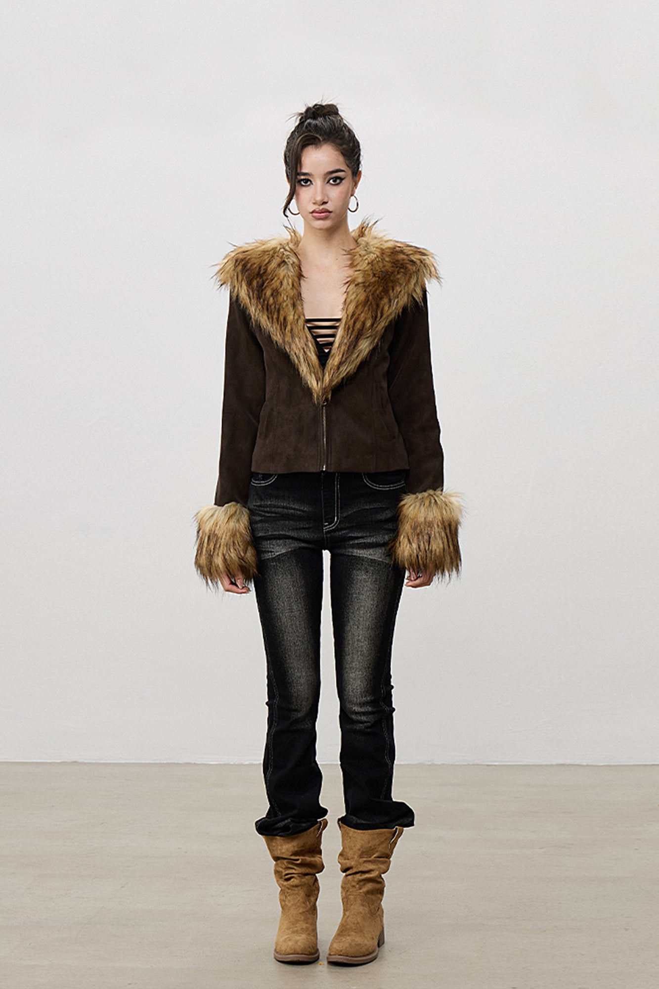 AE30 SAINT Faux Fur Trimmed V-Neck Jacket