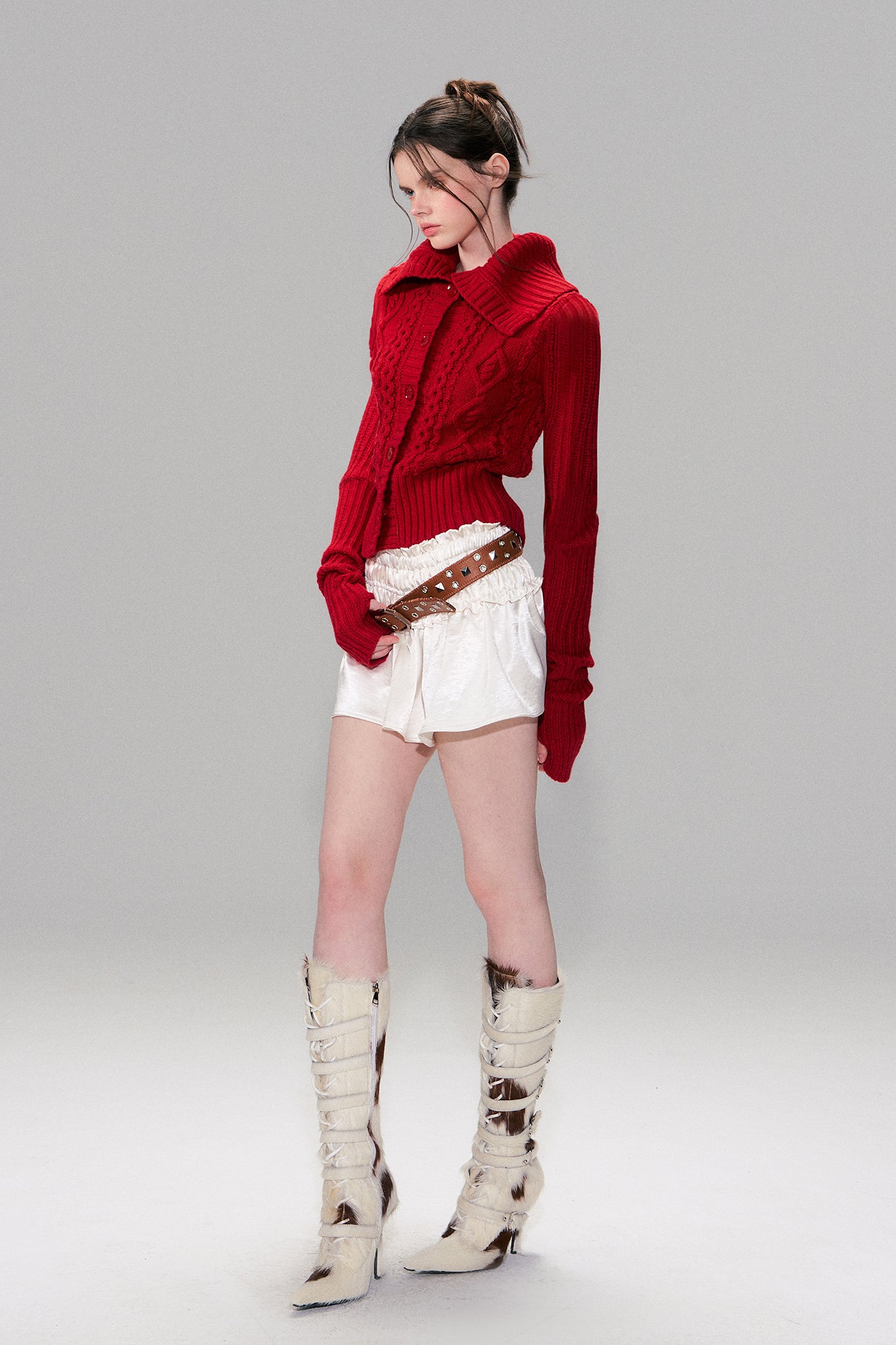 THE NEVERMORE Fold Collar Cable Knit Cardigan