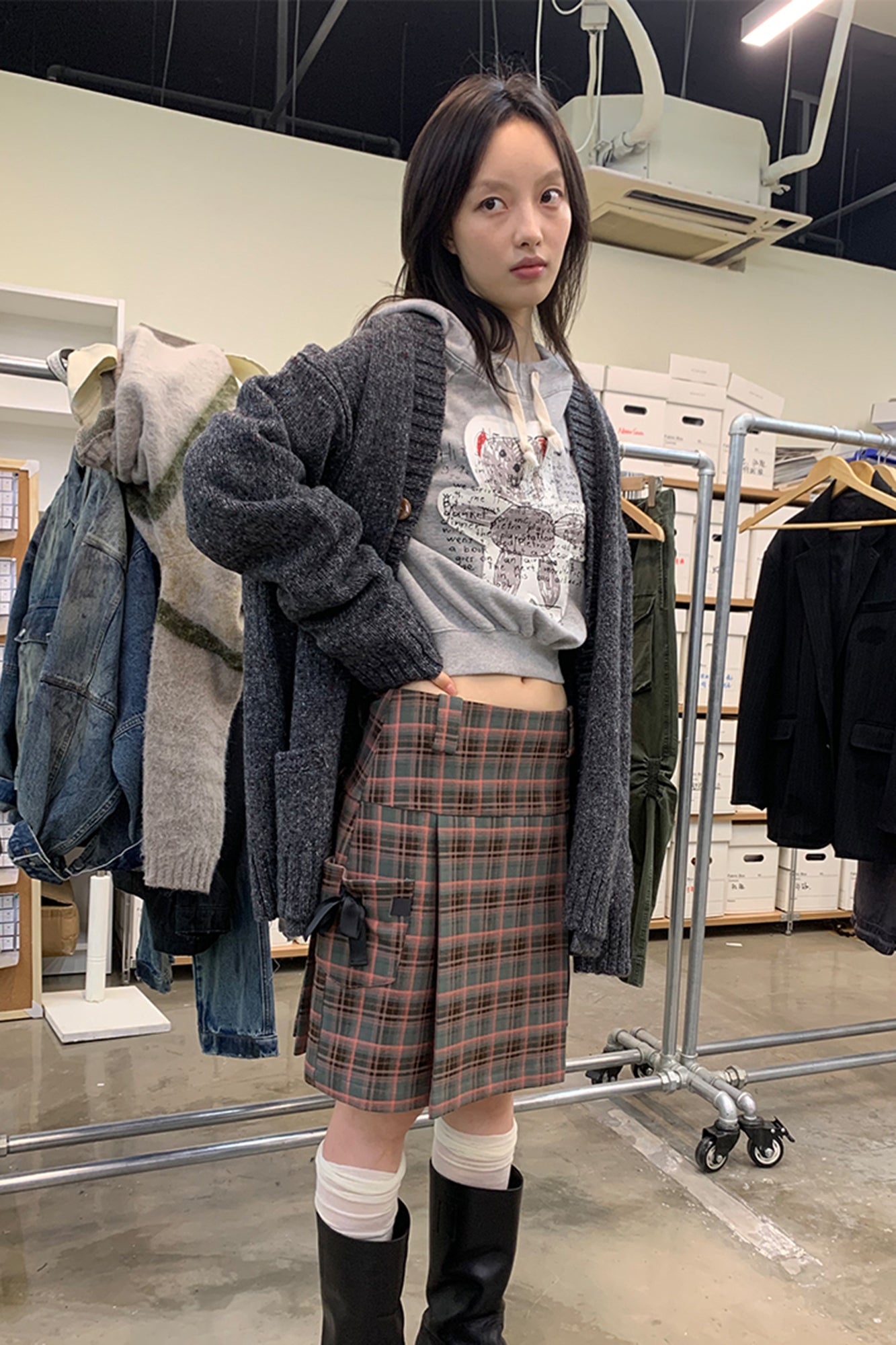 NEVERSEEZ Flecked Knit Rib-Trim Cardigan