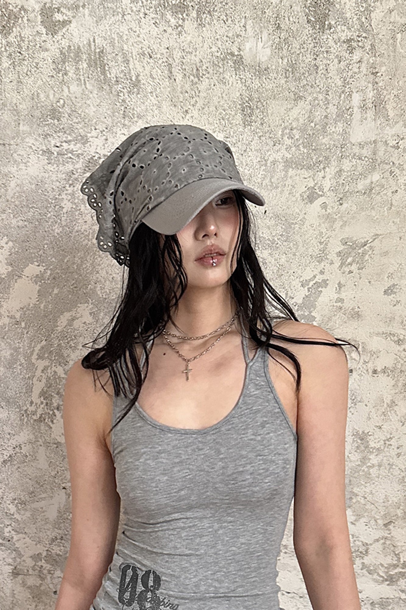 RIDK Eyelet Lace Headscarf Cap