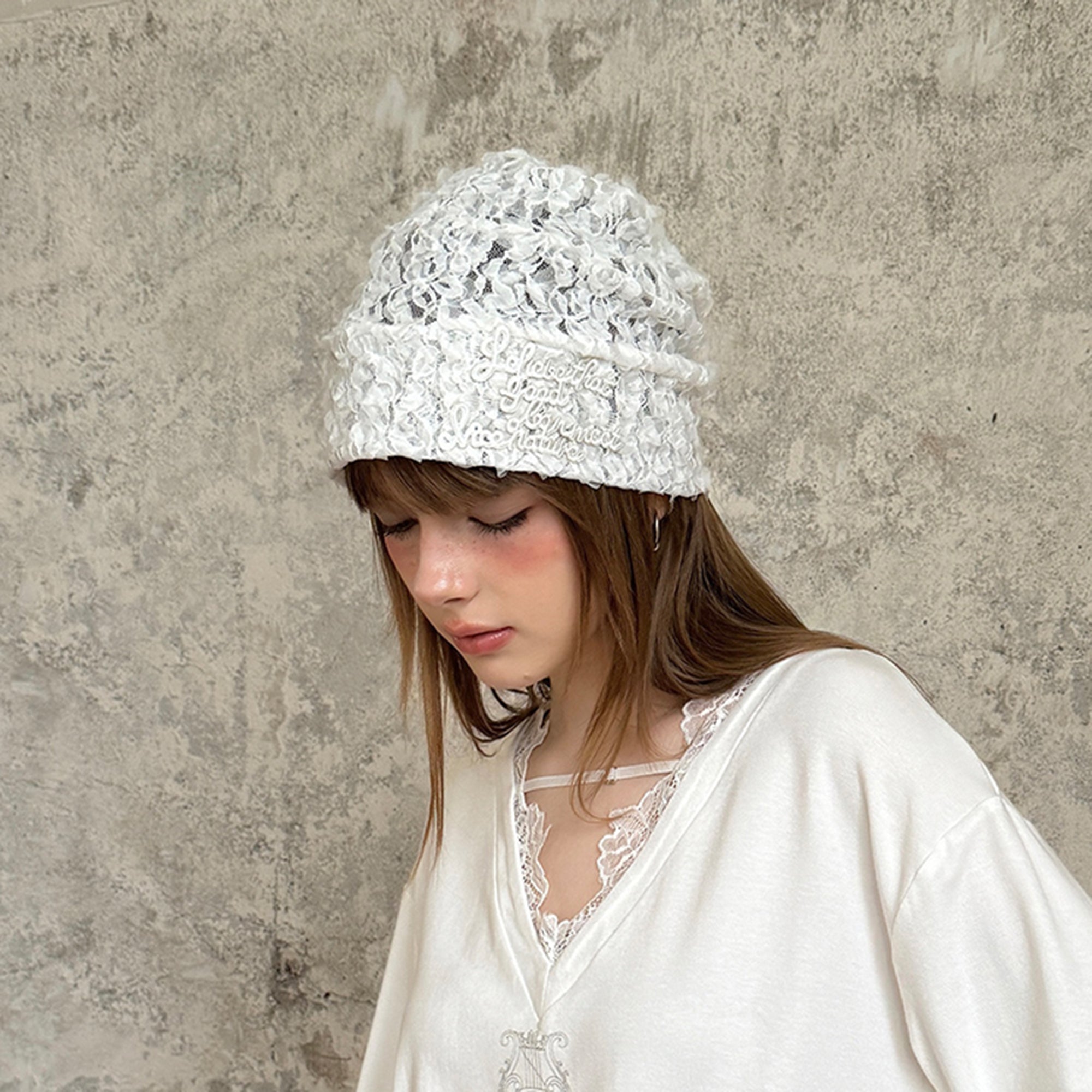RIDK Floral Lace Script Beanie