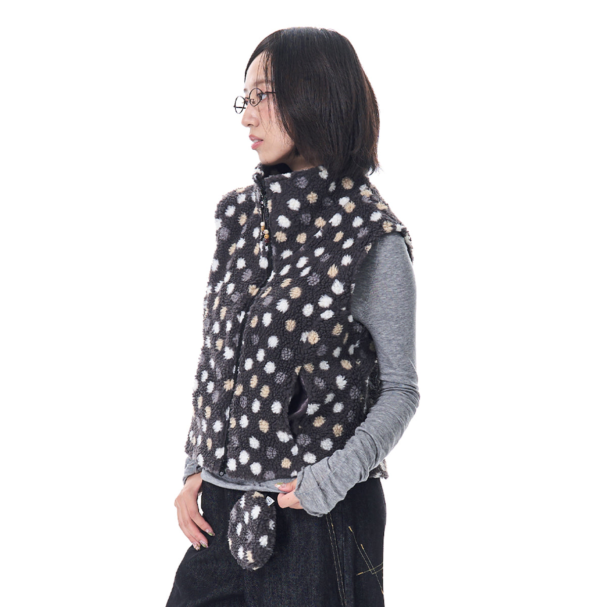 HSUSE Retro Polka-Dot Sherpa Zip-Up Vest