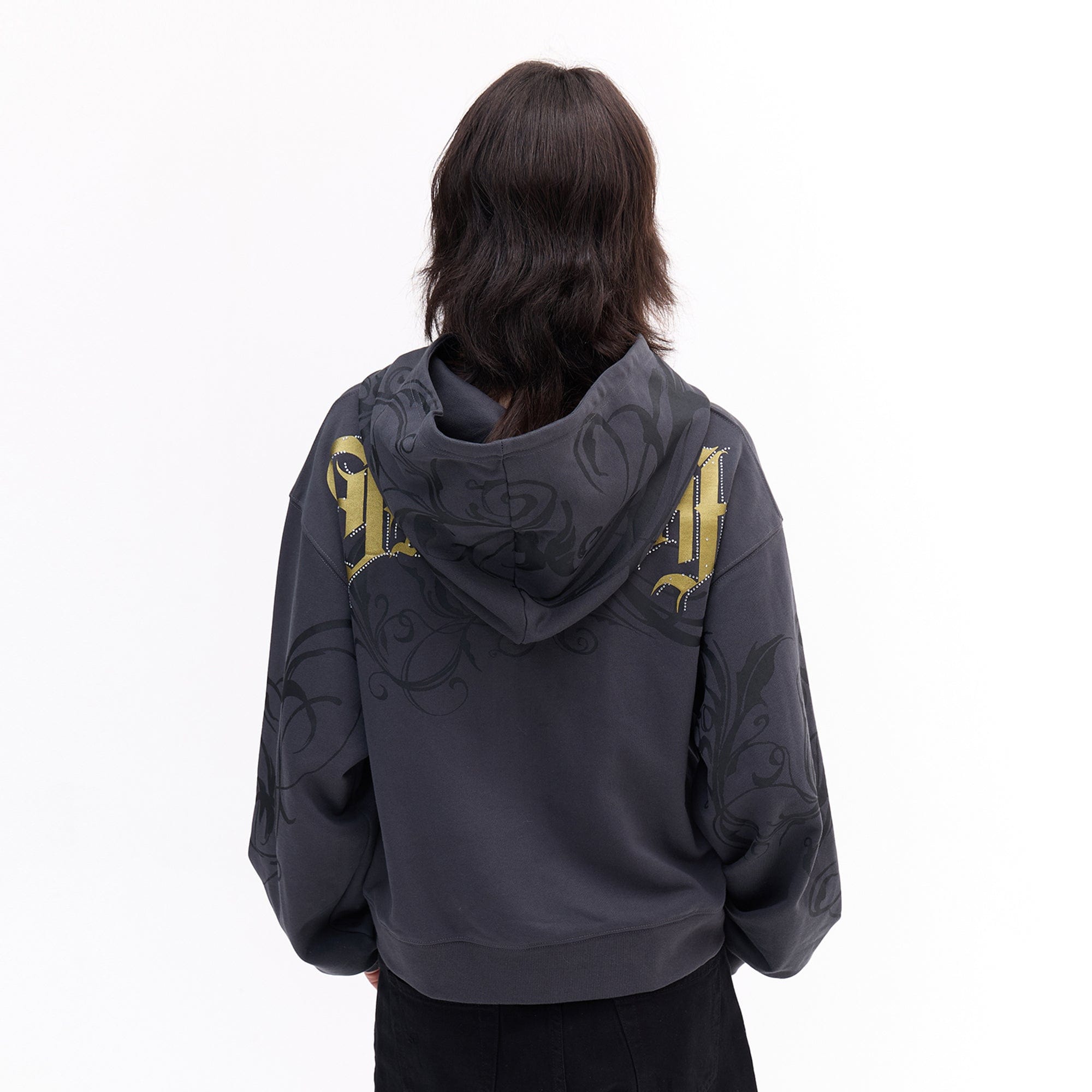 FAYCHUI Baroque Gold Foil Graphic Zip Hoodie