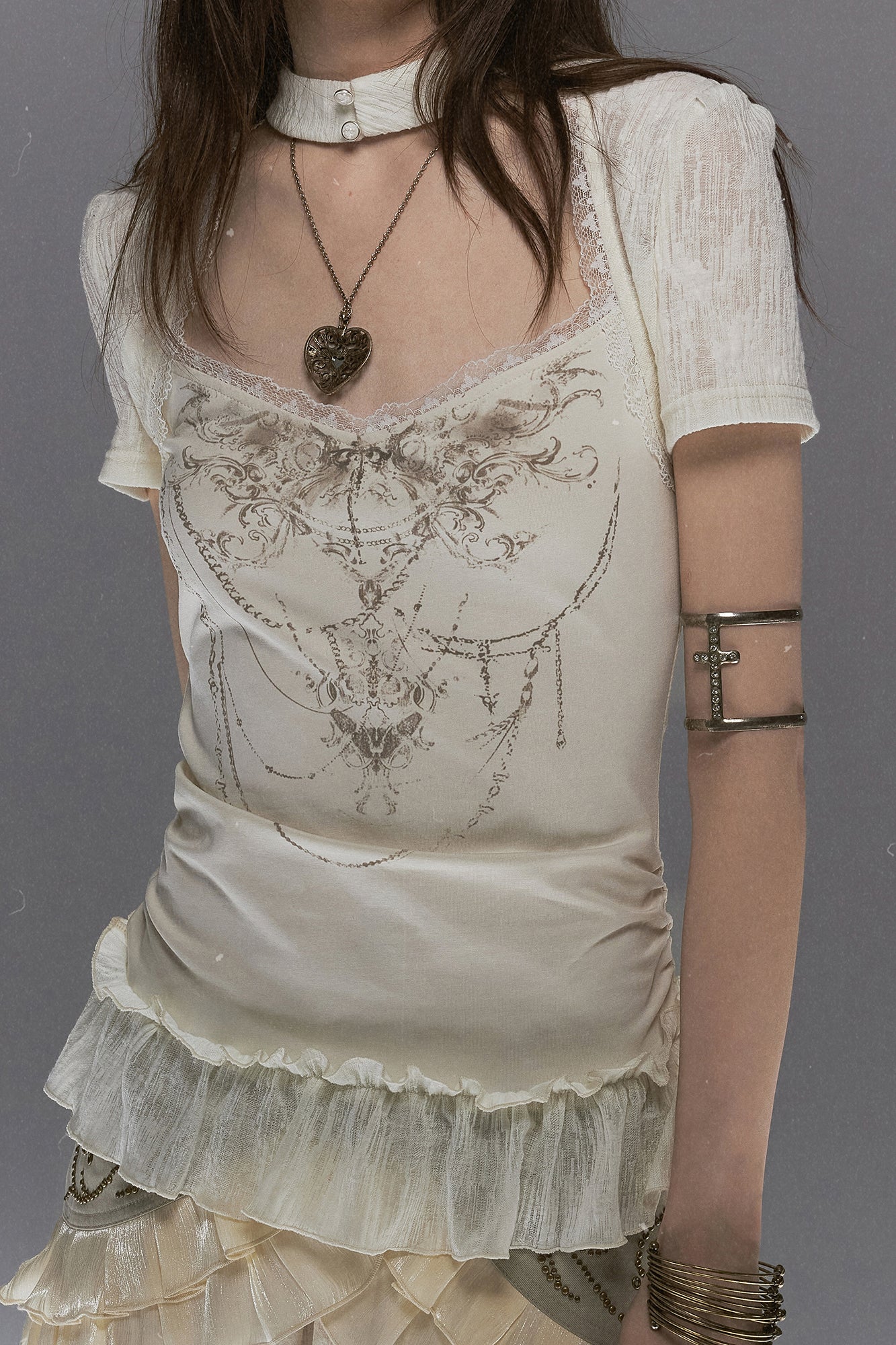 CESTNOUS Gothic Graphic Ruffle-Hem T-Shirt