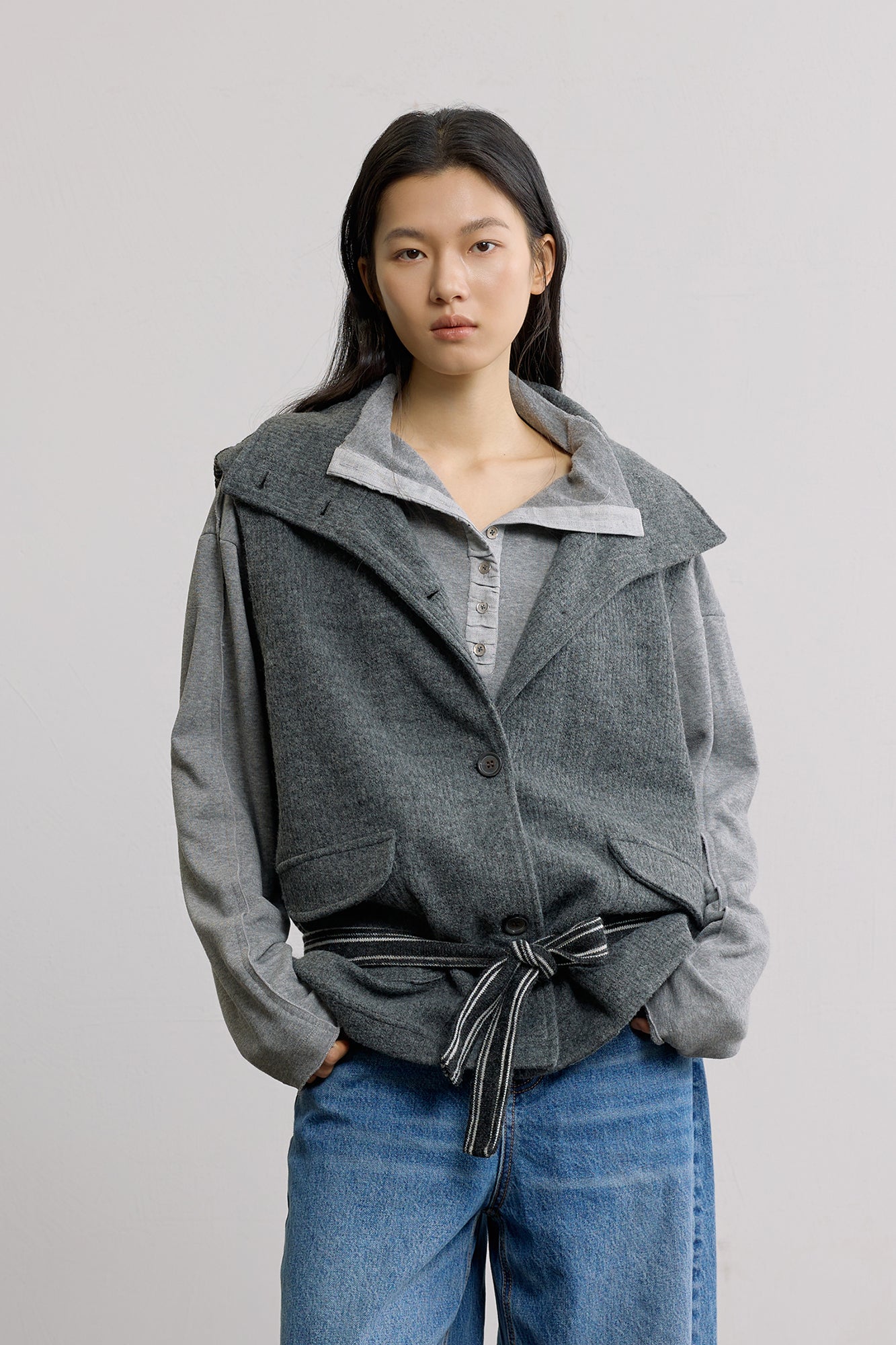 SAME FLOW Belted Reversible Wool-Blend Knit Vest