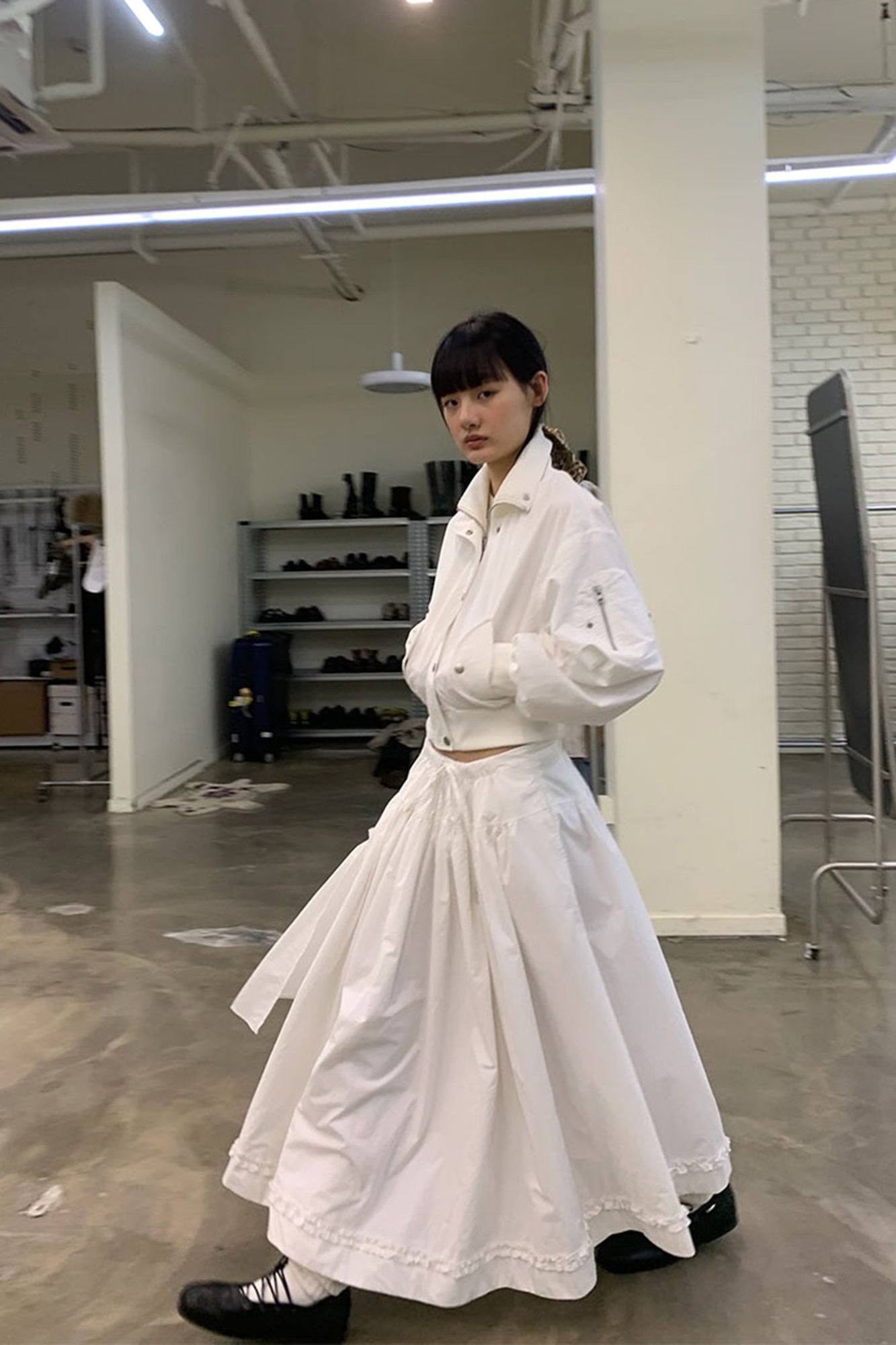 NEVERSEEZ Ruched-Back Cropped Bomber Jacket