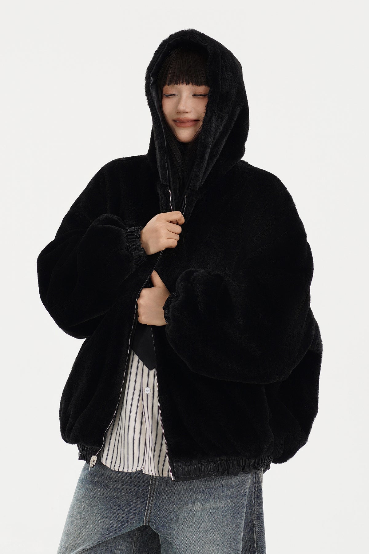 FREE CENTER Reversible Faux Fur Hooded Jacket