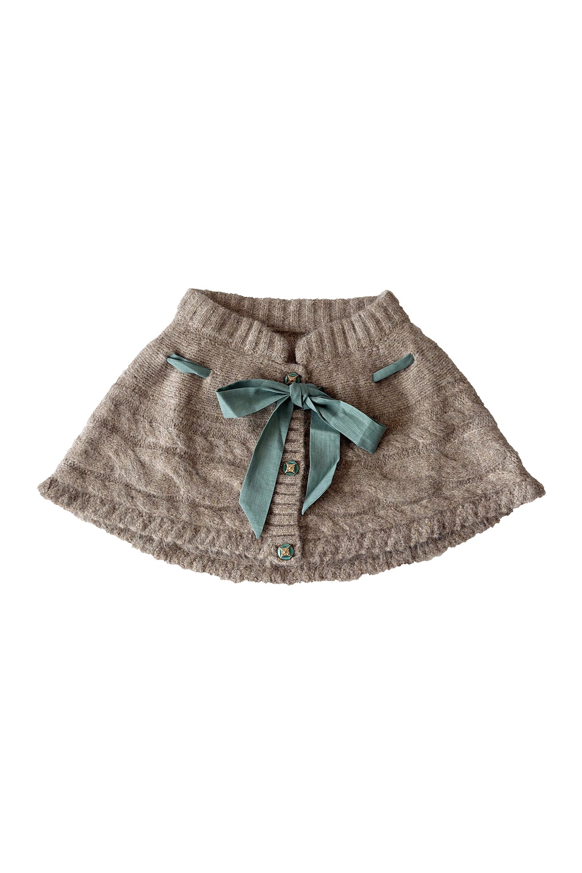ANNIE ARMOR Cable-Knit Bow-Tie Cape Two-Piece Cardigan