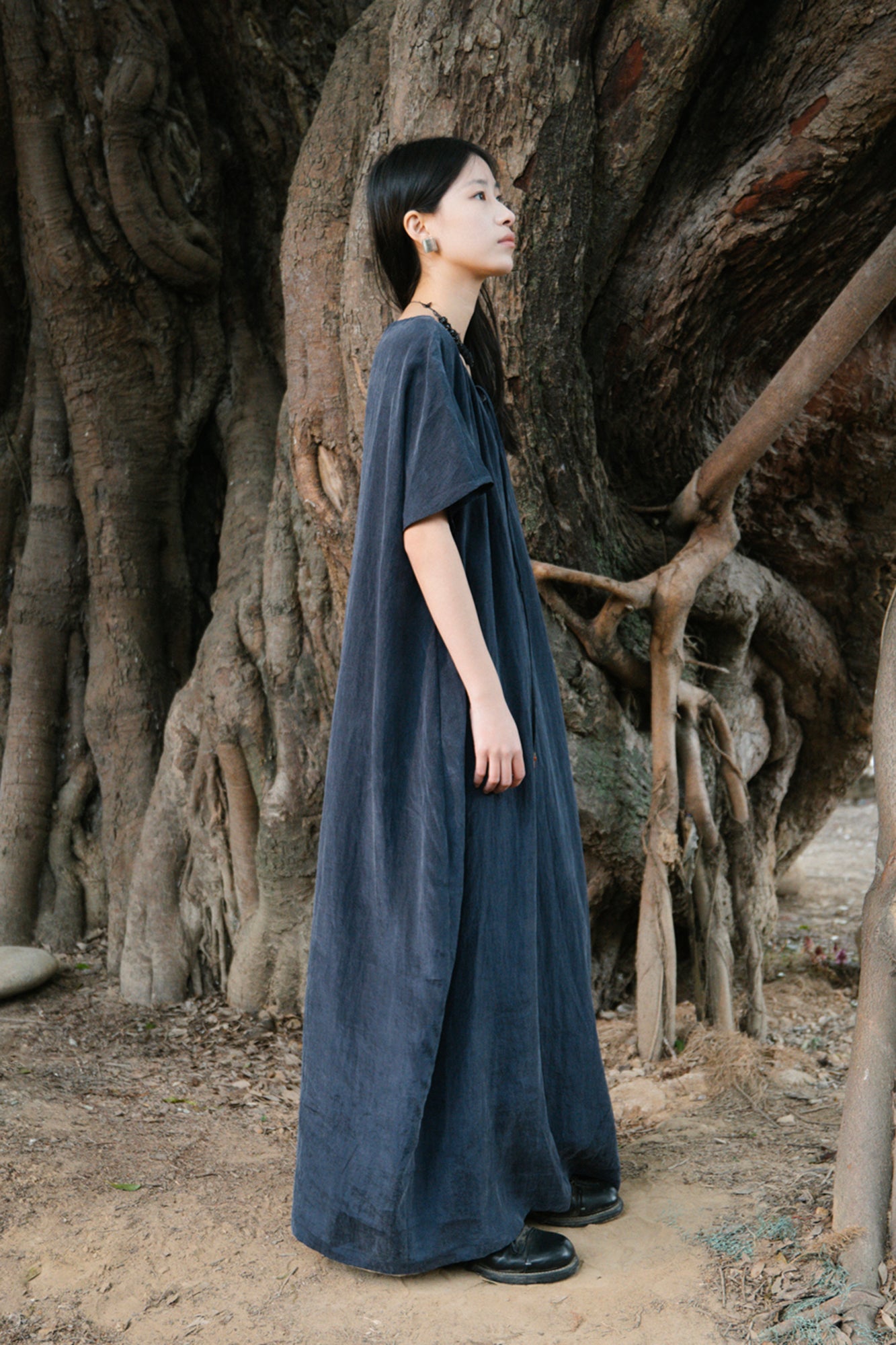 CAIRA Washed Drawstring Neck Maxi Dress