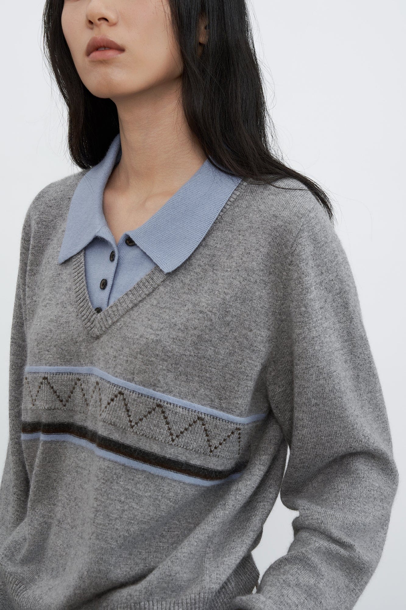 SAME FLOW Faux-Layered Knit Polo Sweater