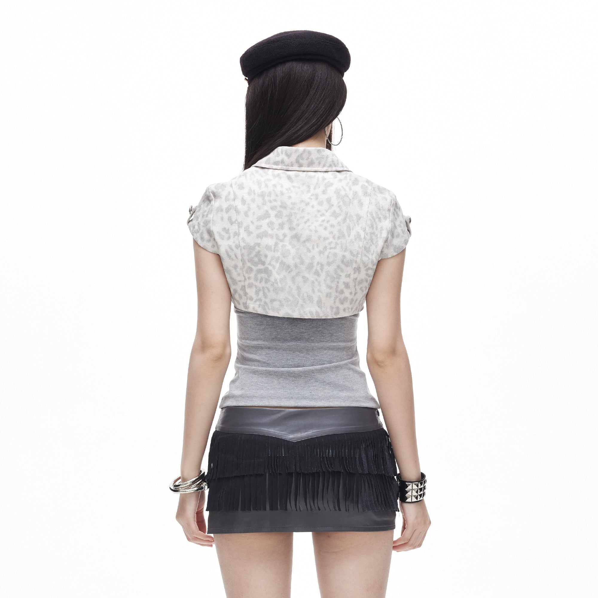 3MODE Retro Leopard Jacquard Two-Piece T-Shirt