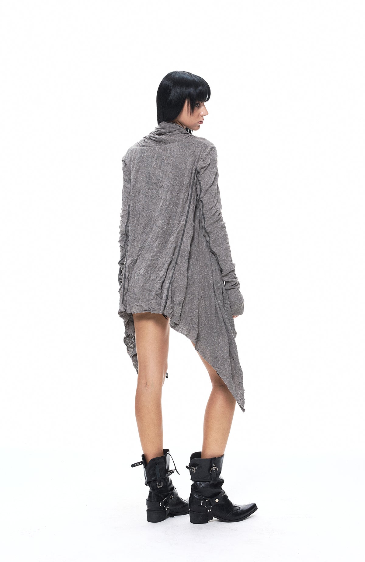3MODE Reversible Wing-Print Hooded Irregular Cardigan Jacket