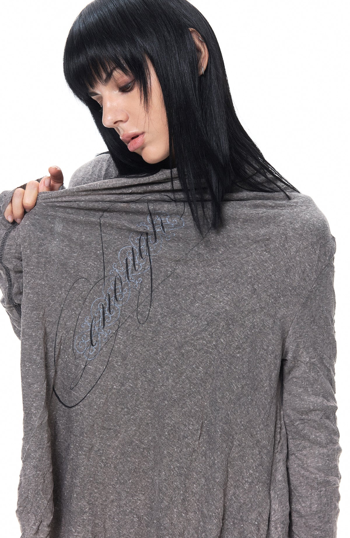 3MODE Reversible Wing-Print Hooded Irregular Cardigan Jacket