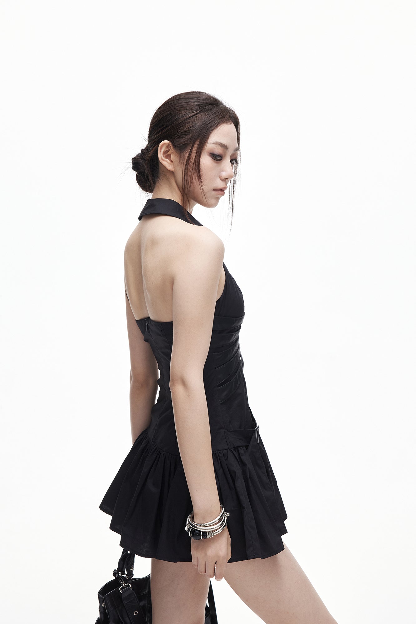 3MODE Lace-Up Belted Halter Mini Dress