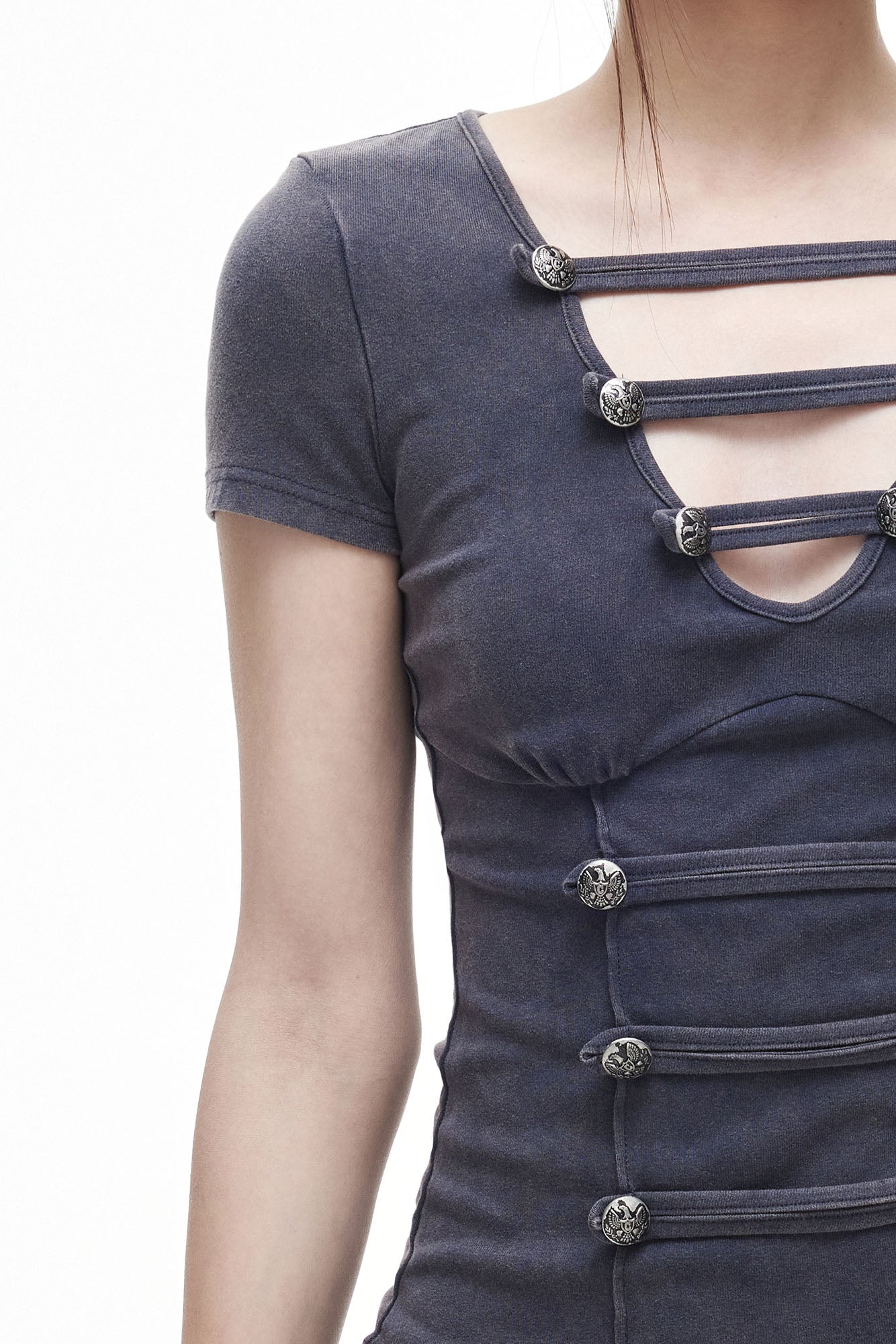 3MODE Washed Cut-Out Button-Front Slim Tee