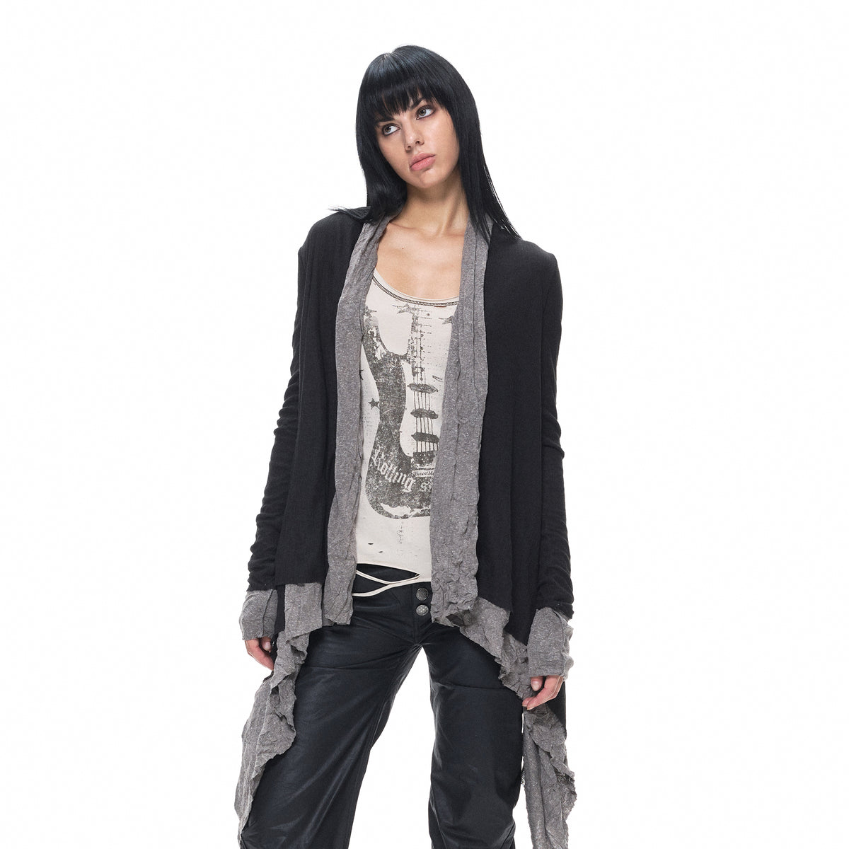 3MODE Reversible Wing-Print Hooded Irregular Cardigan Jacket