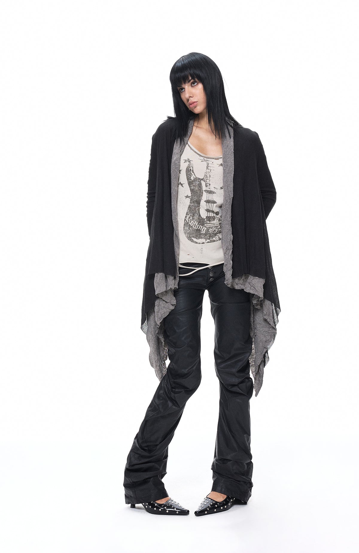 3MODE Reversible Wing-Print Hooded Irregular Cardigan Jacket