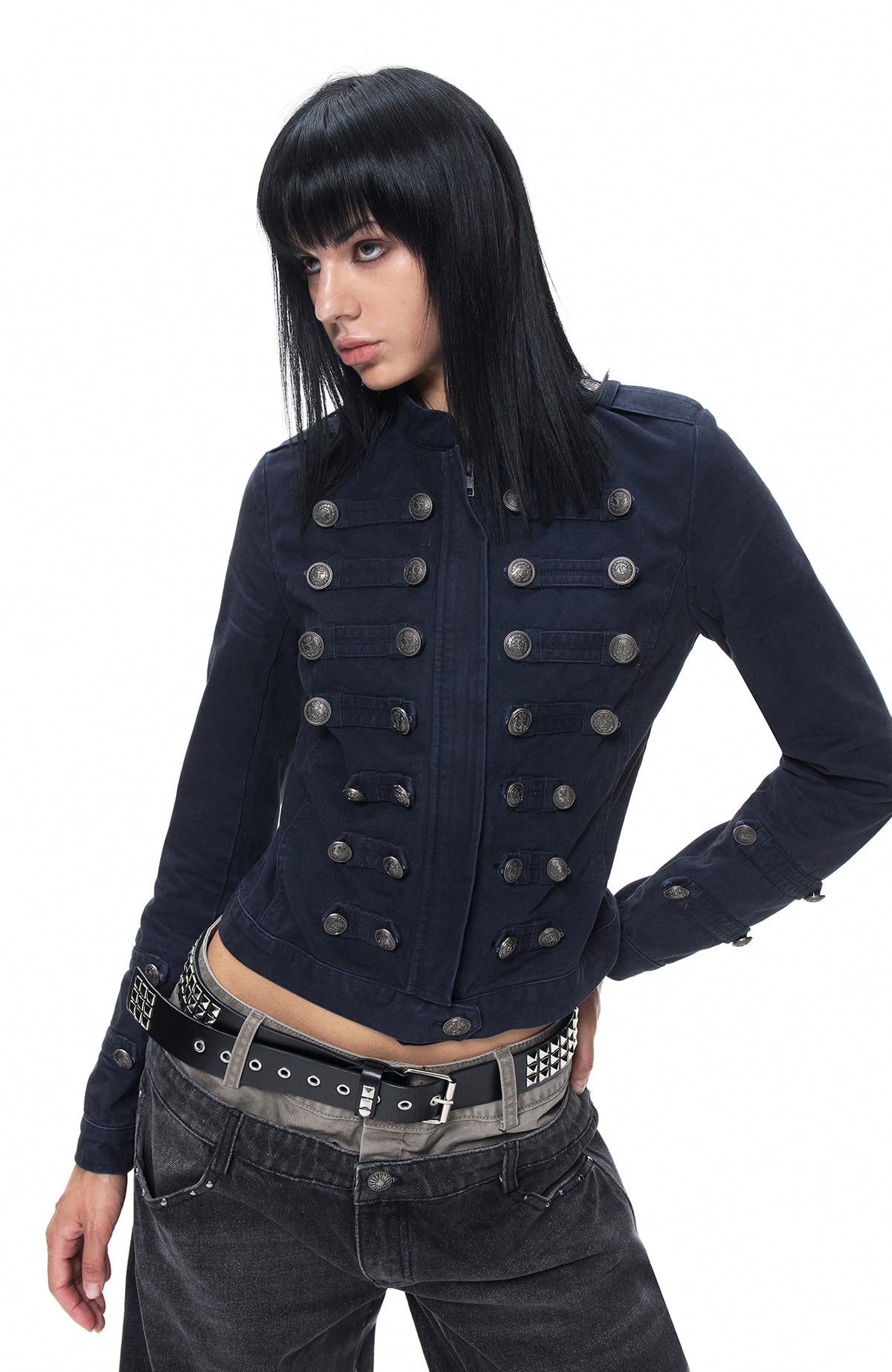 3MODE Retro Napoleon Double-Breasted Cinched Jacket